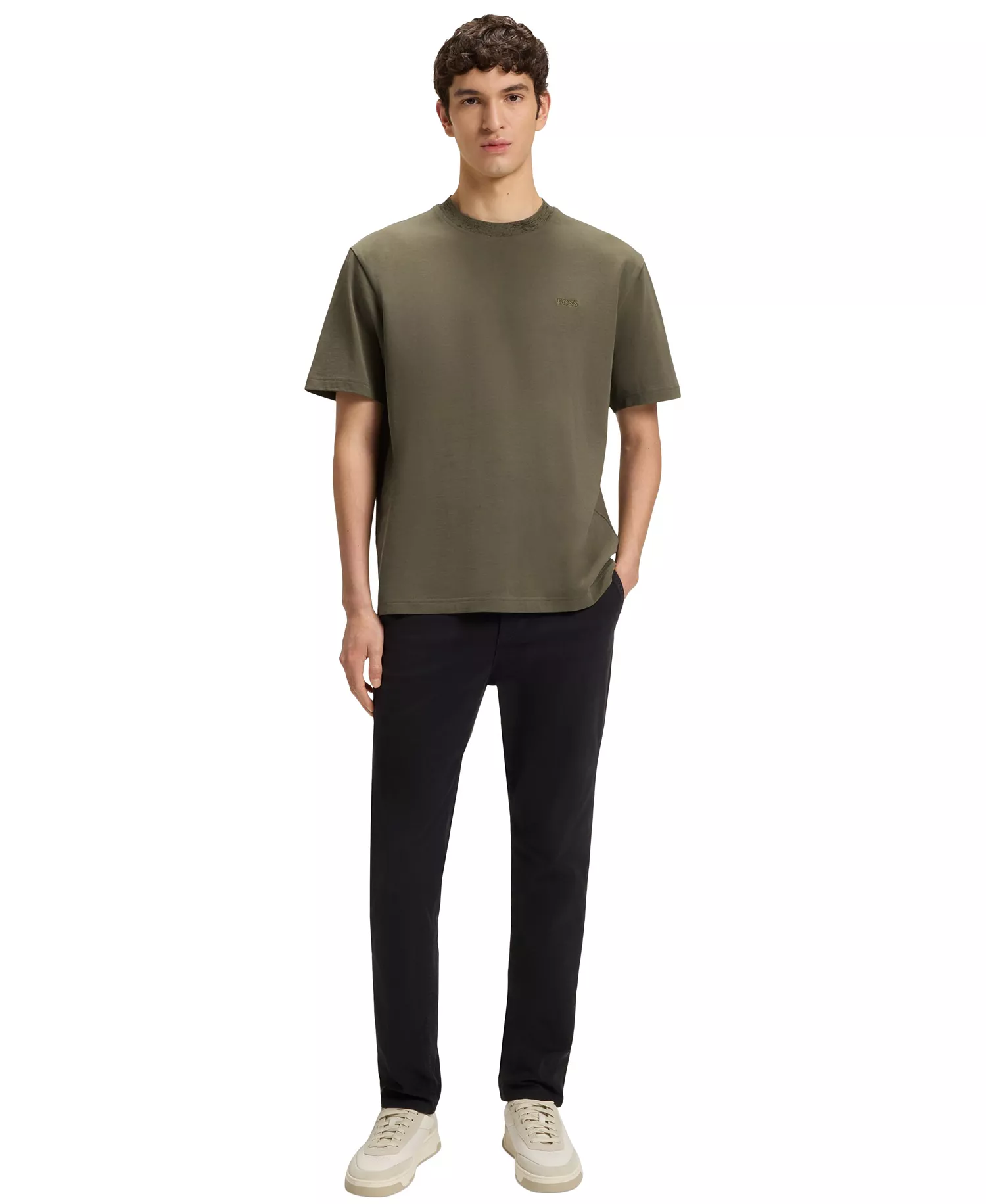 Men's Patterned Collar Cotton-Jersey T-Shirt - Open Green - L