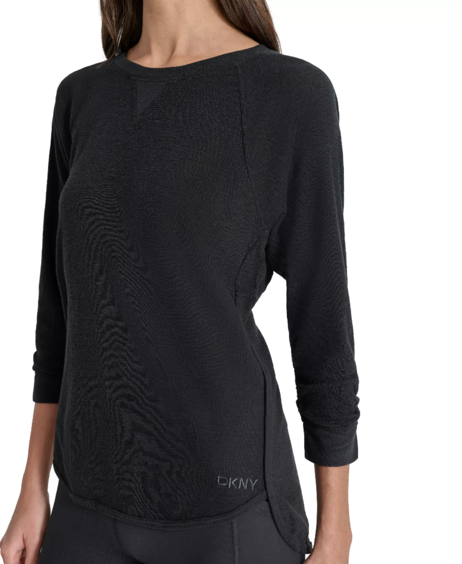 Women's Mini Slub Waffle Three-Quarter-Sleeve T-Shirt - Black - L