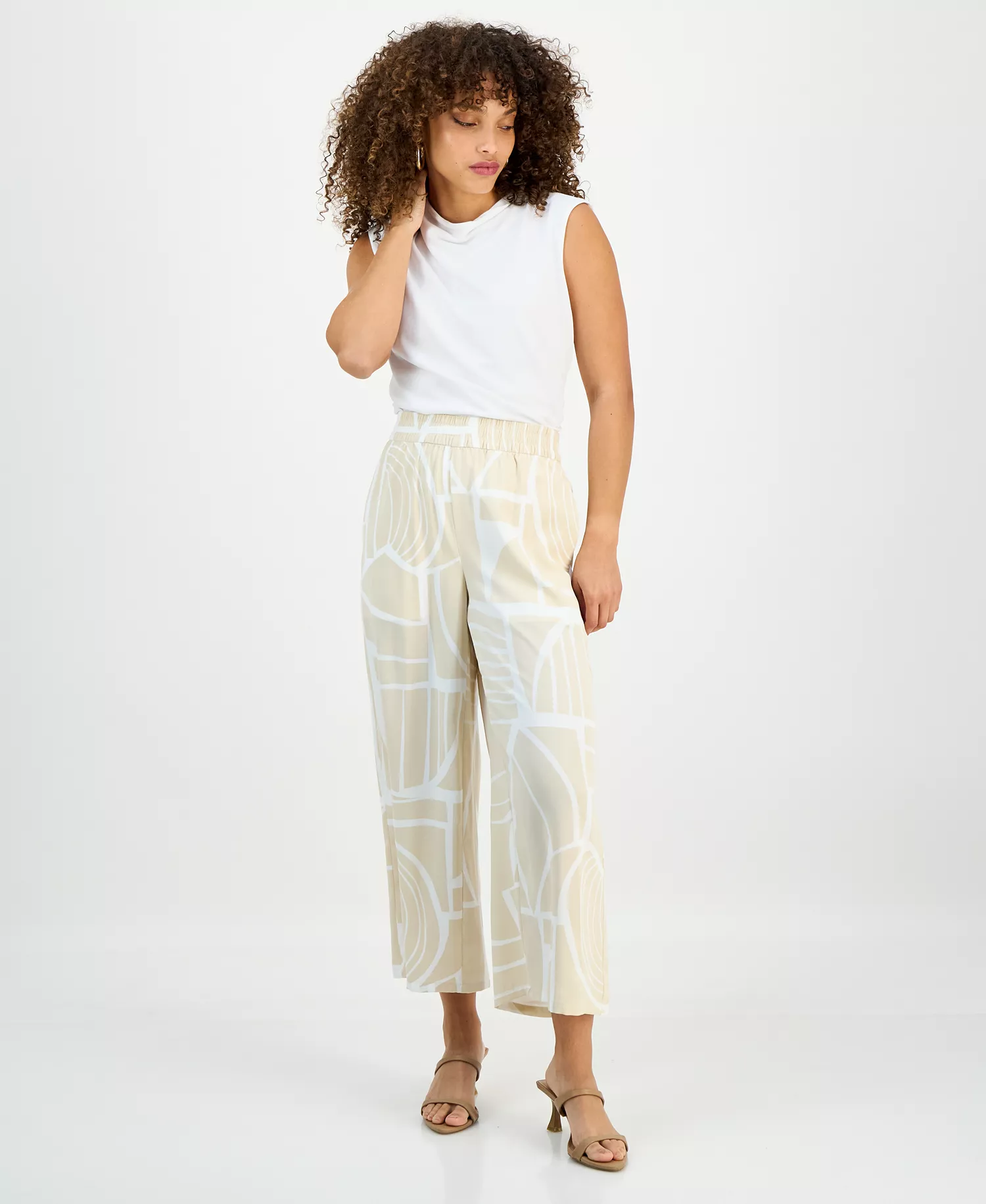 Petite Printed Cropped Pull-On Pants, Macy's Exclusive - Fae Geo Ne - P/L - Petite