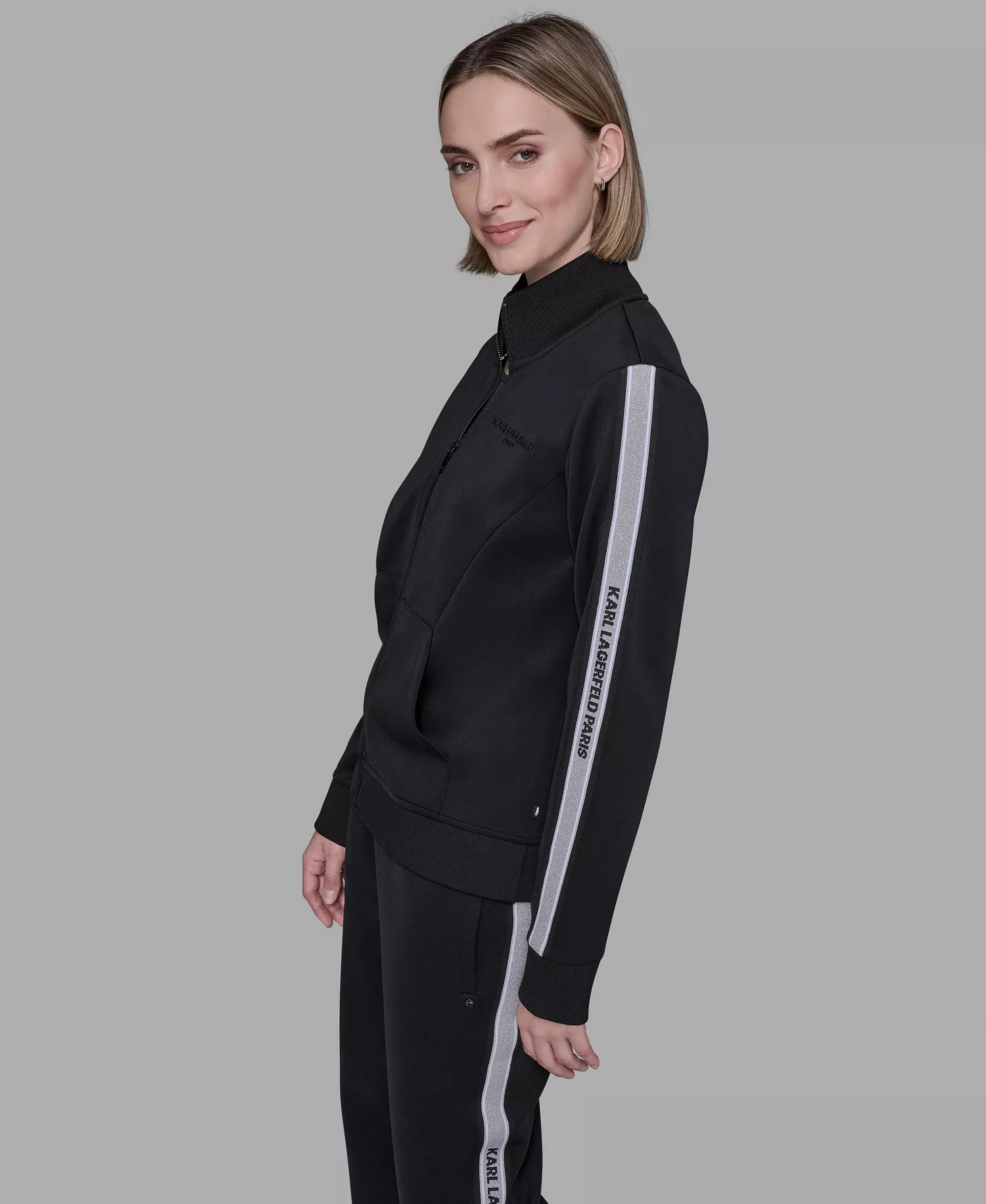 Women's Logo Tape Zip Up Jacket - Black - L