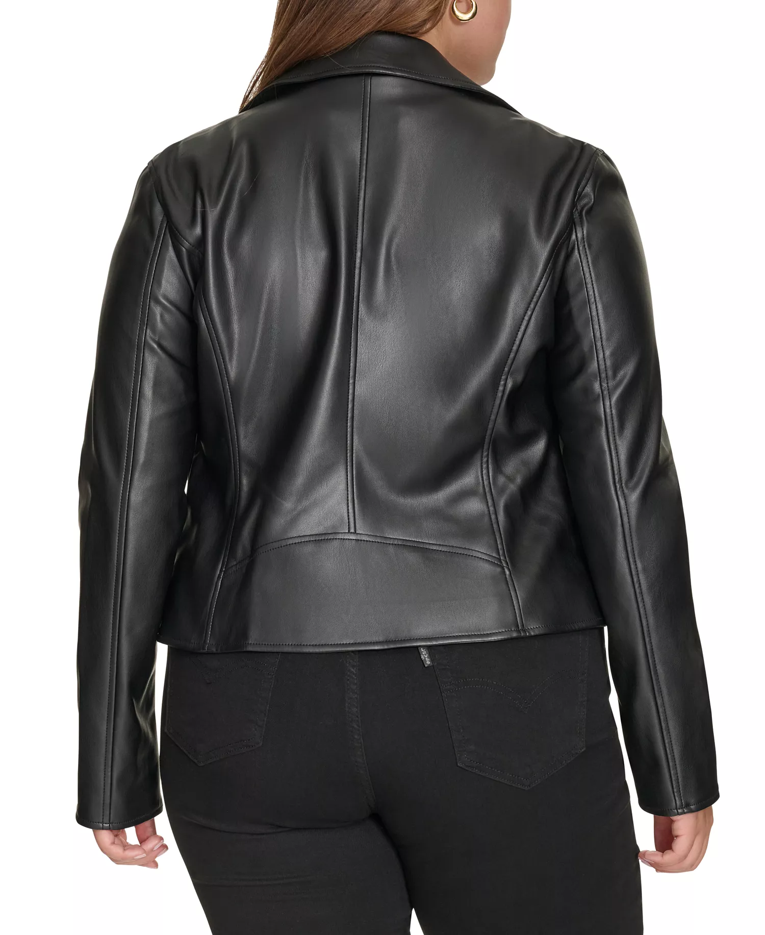 Plus Size Faux-Leather Asymmetrical-Zipper Moto Jacket - Black - 1X