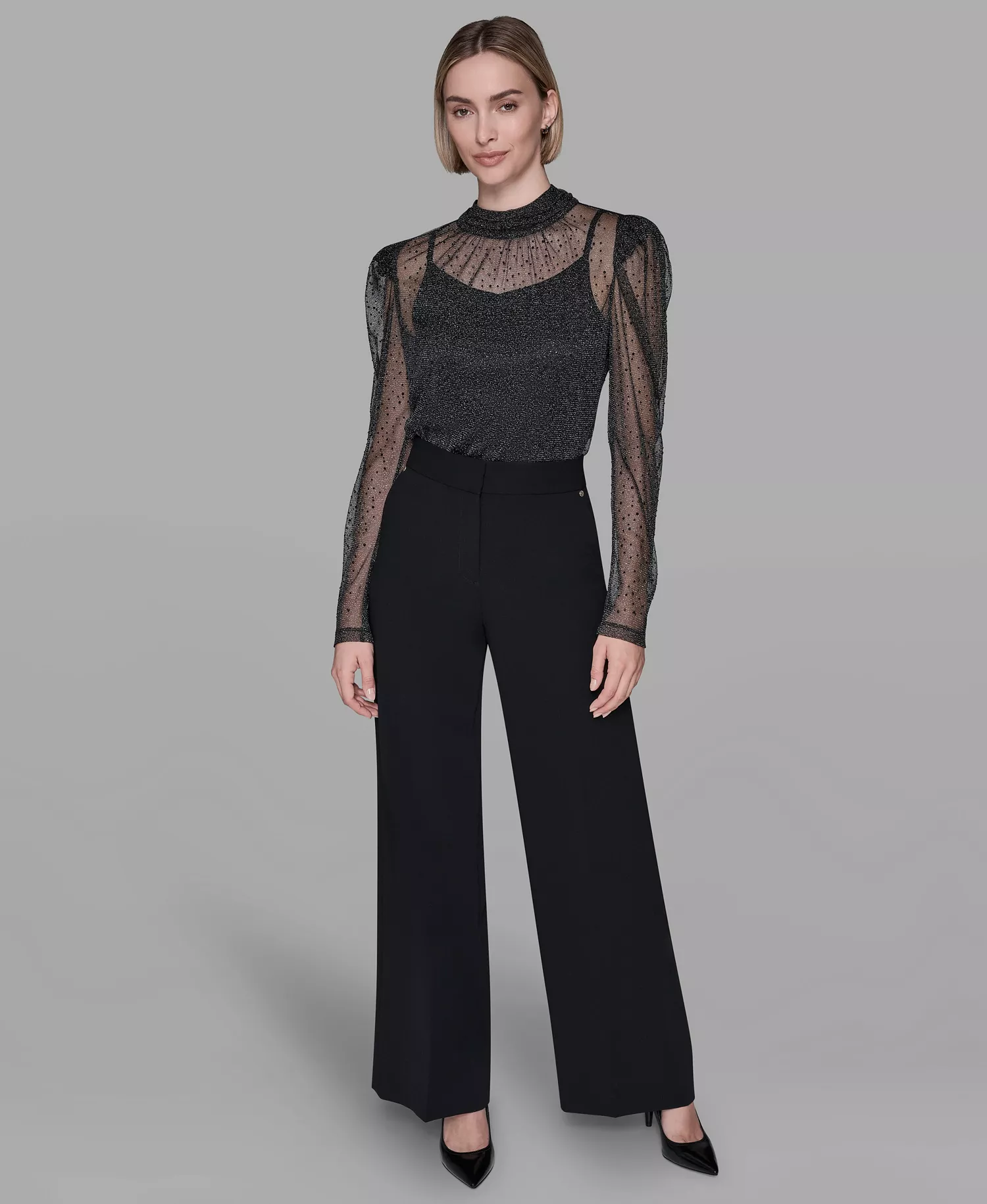 Women's Metallic Mesh High Neck Top - Black - S