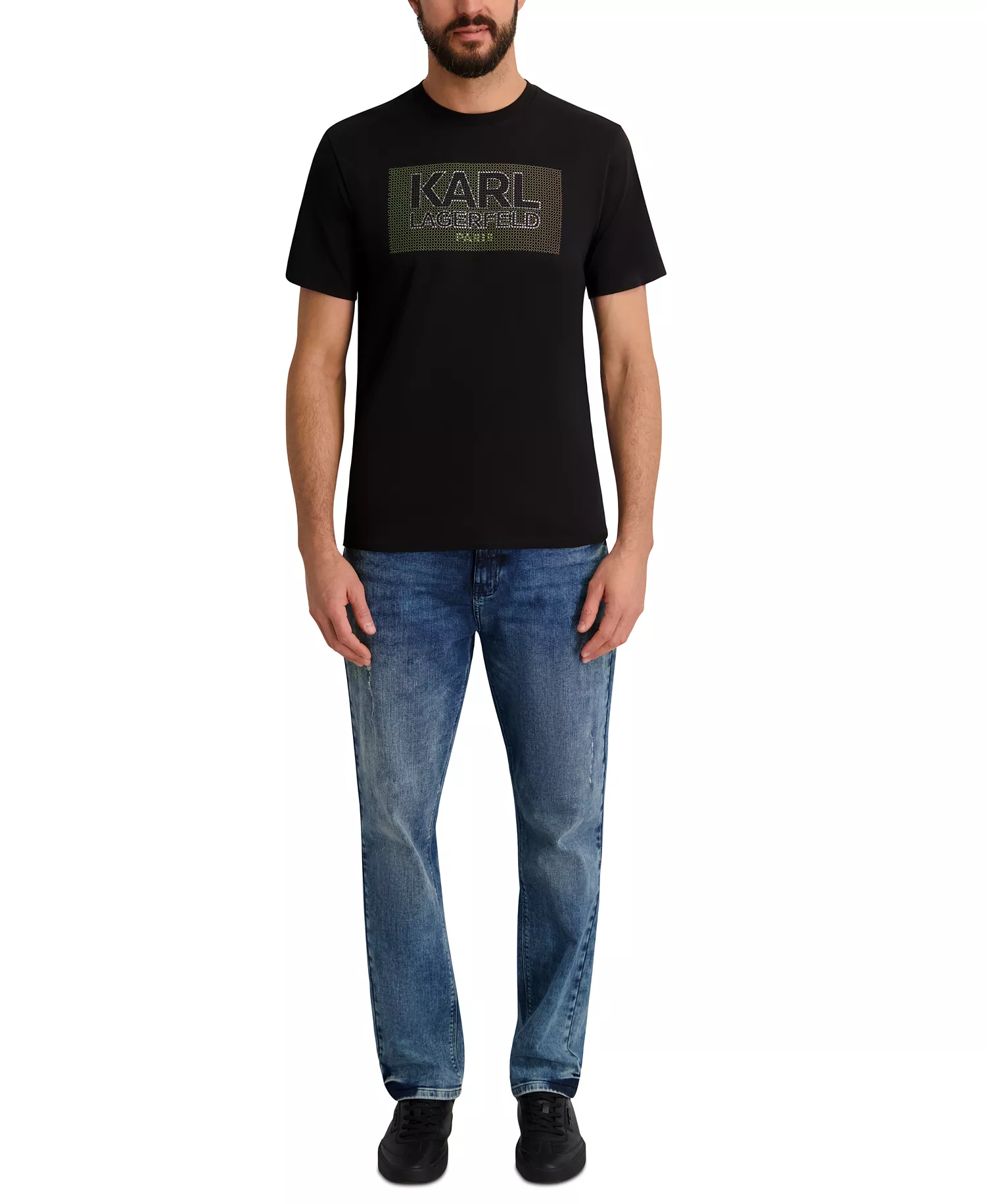 Men's Textured Graphic Print T-Shirt - Black - 2XL