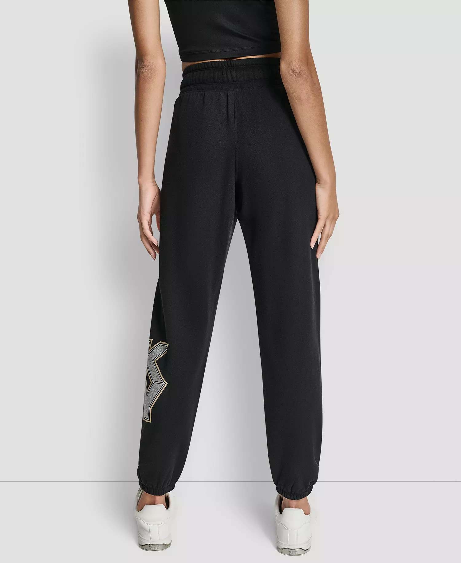 Women's Mixed Metal Stacked Glitter Logo Jogger - Black - L