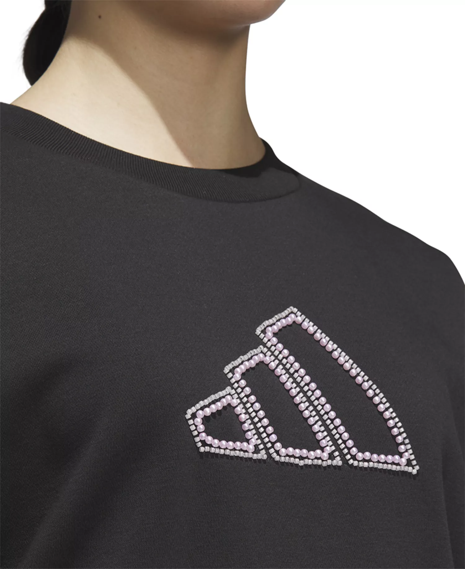 Women's Faux-Pearl Logo Crewneck Sweatshirt - Black - 2XL