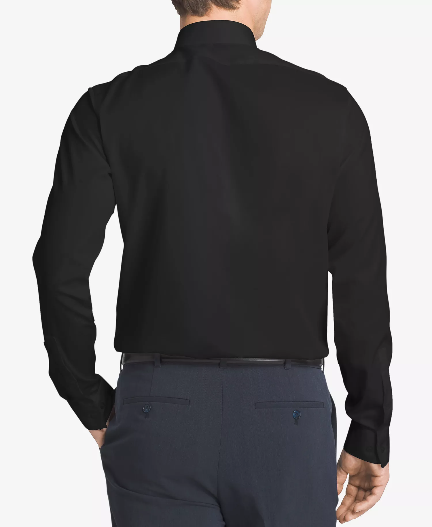 Men's Slim-Fit Non-Iron Herringbone Dress Shirt - Black - 14 32/33