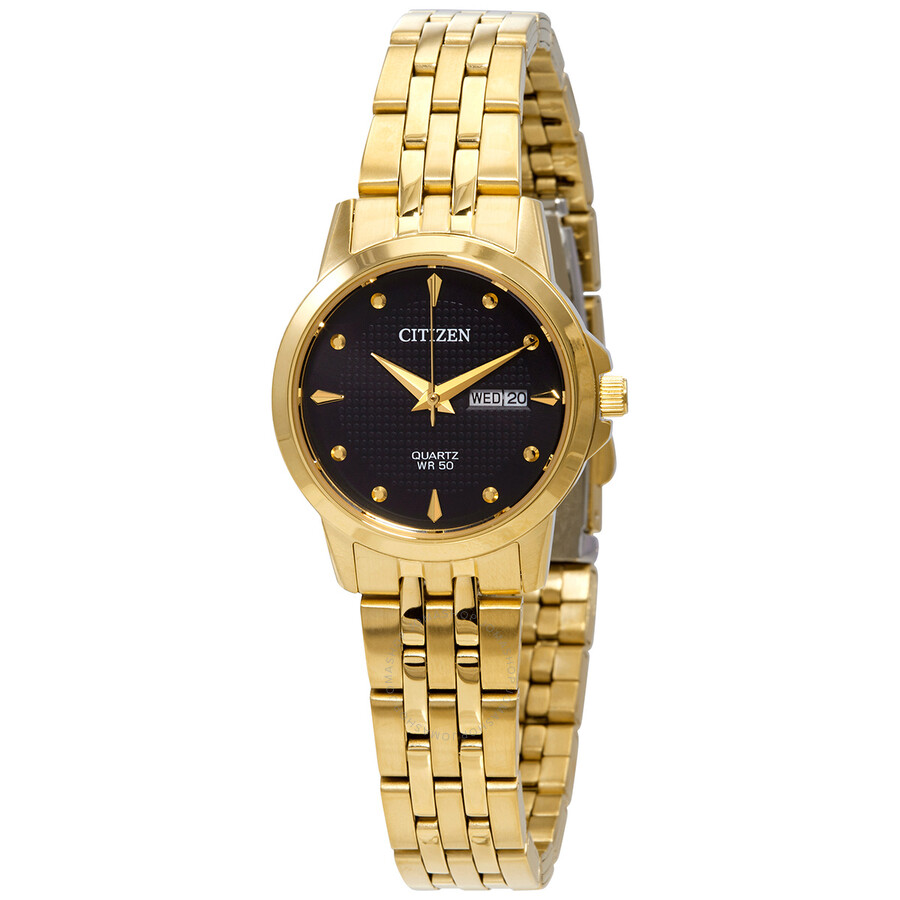 Citizen Quartz Black Dial Gold-tone Ladies Watch