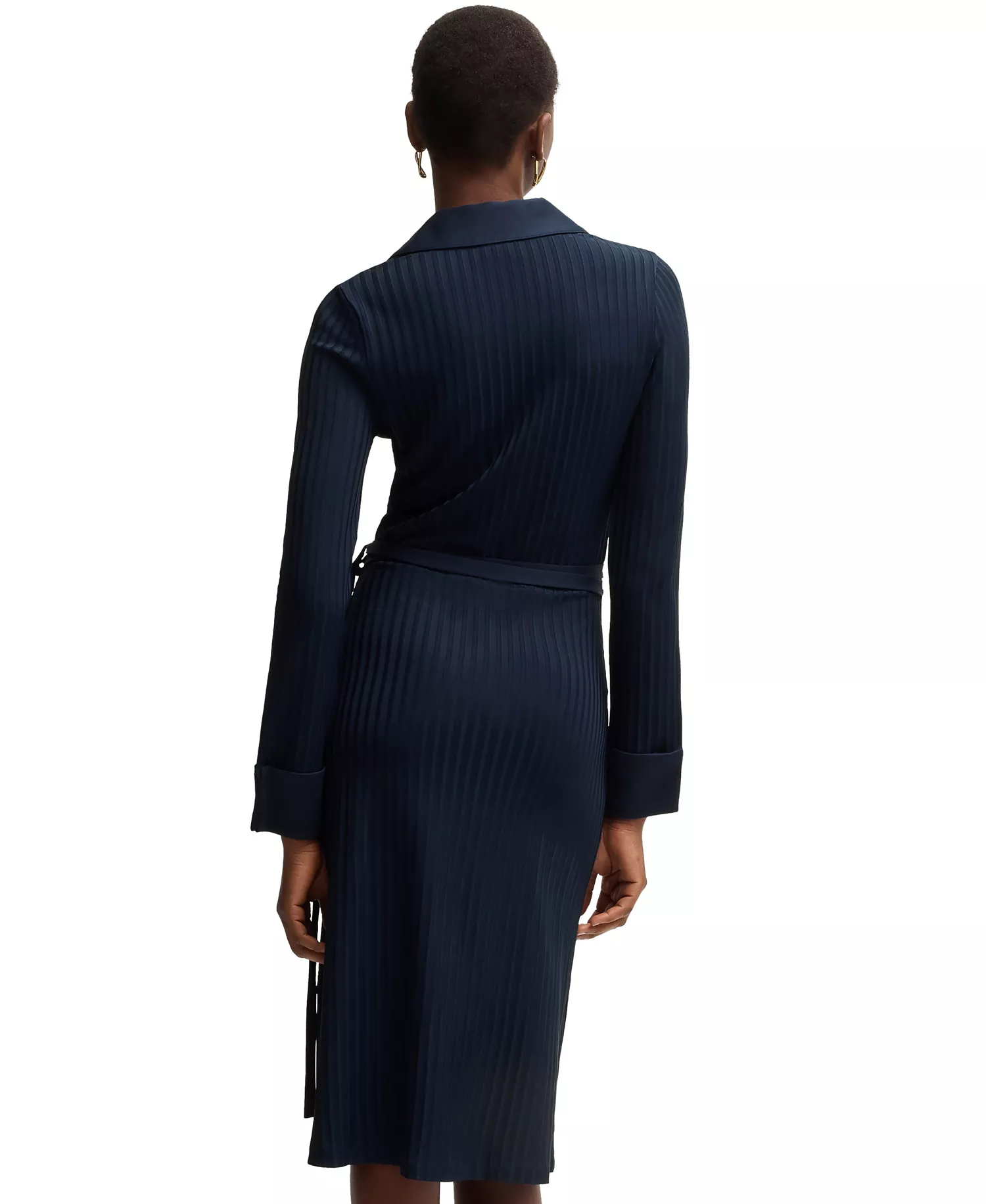Women's Lustrous Ribbed Wrap Dress - Dark Blue - L