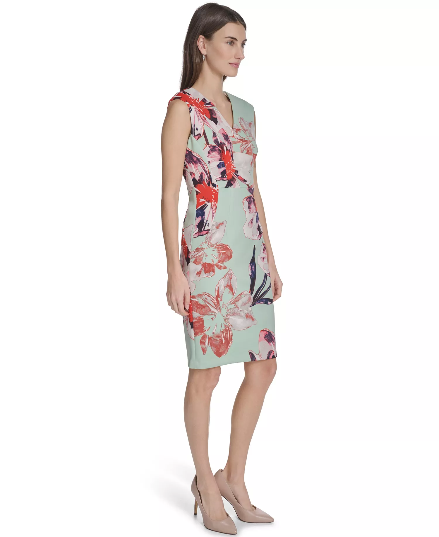 Women's Sleeveless Printed Scuba Sheath Dress - Sage Multi - 10