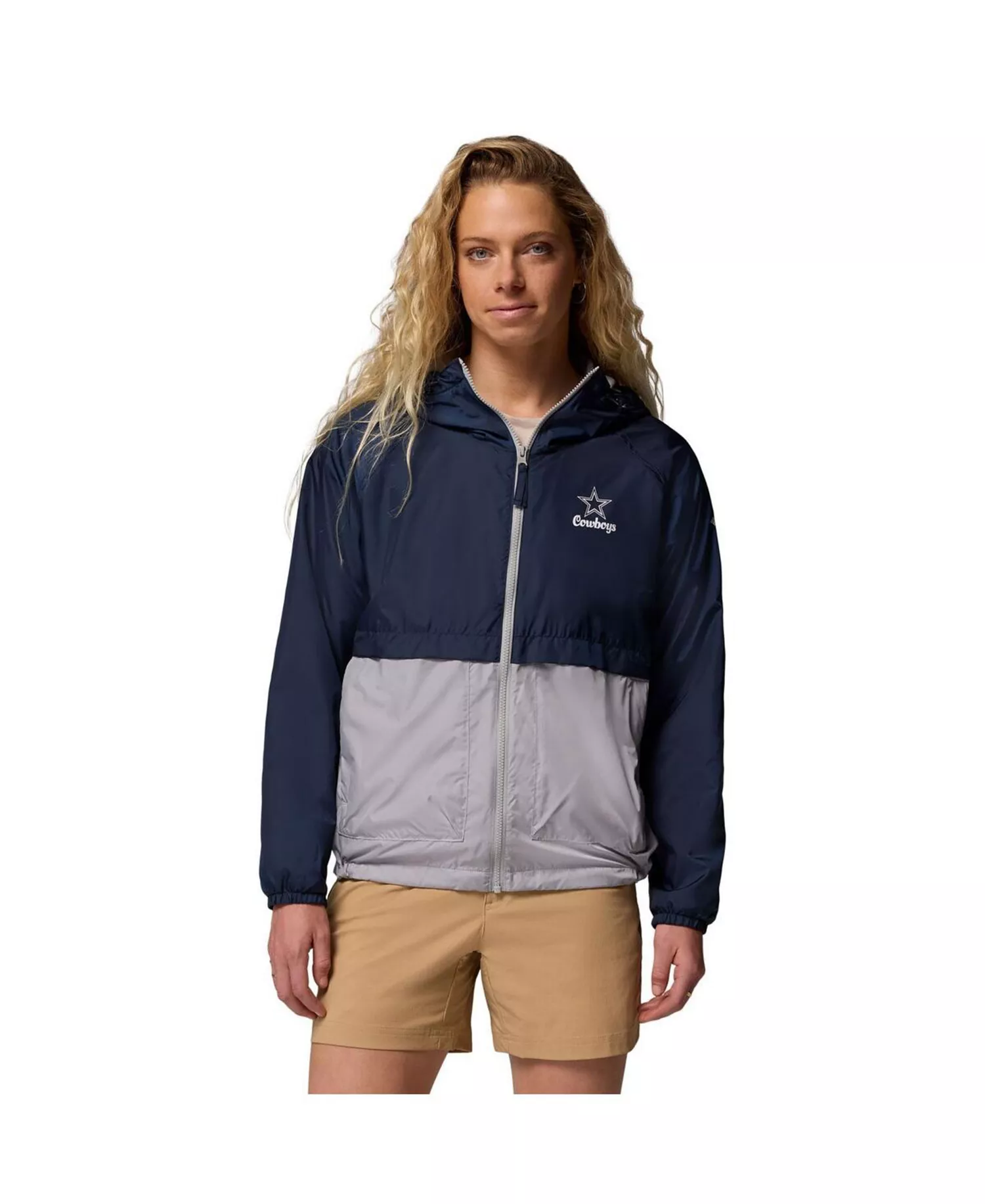 Women's Navy/Gray Dallas Cowboys Spire Hoodie Windbreaker Jacket - Navy, Gray - L
