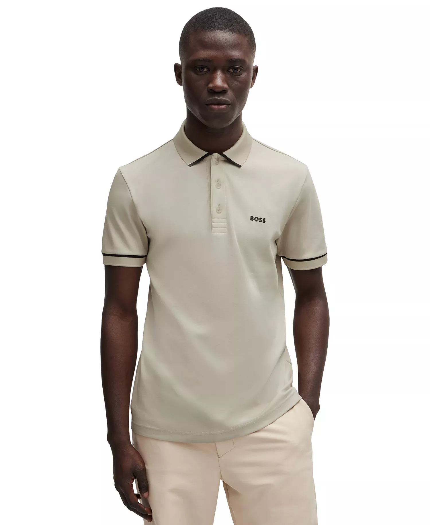 Men's Contrast Trim Slim-Fit Polo Shirt - Light Beige - XXXL