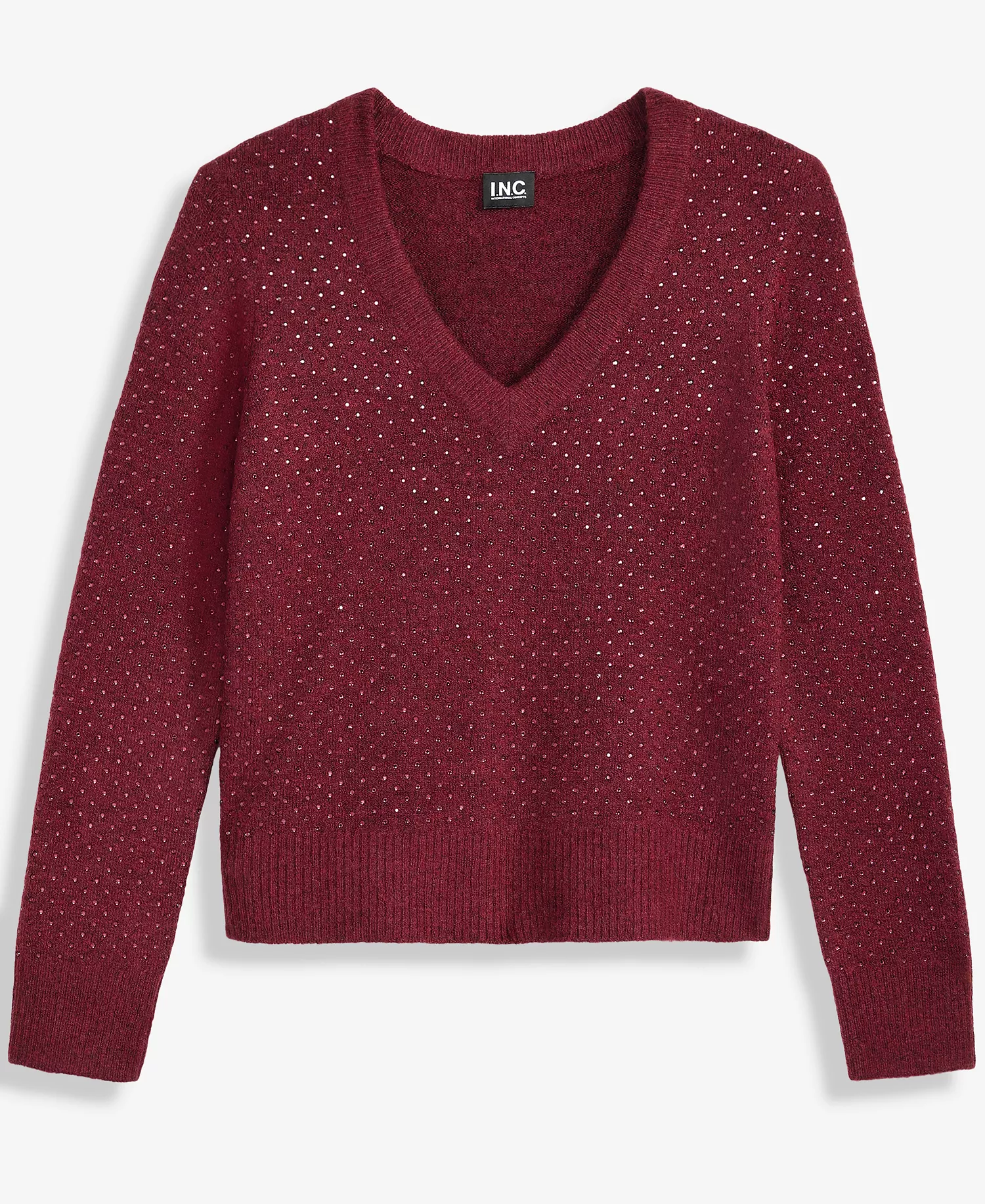 Women's Rhinestone Embellished Sweater, Macy's Exclusive - Maroon Combo - L