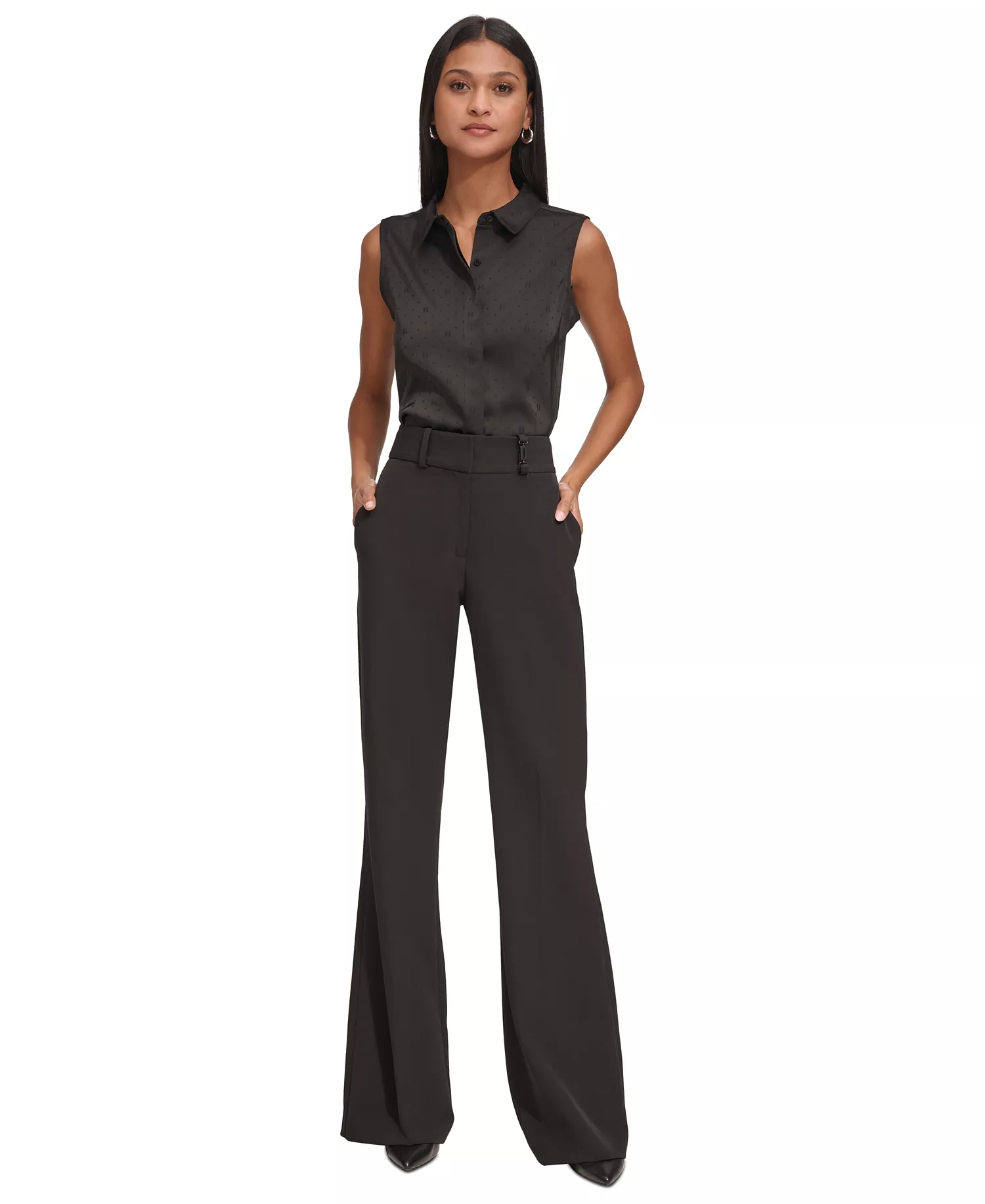 Women's Jacquard Logo Sleeveless Shirt - Black - L