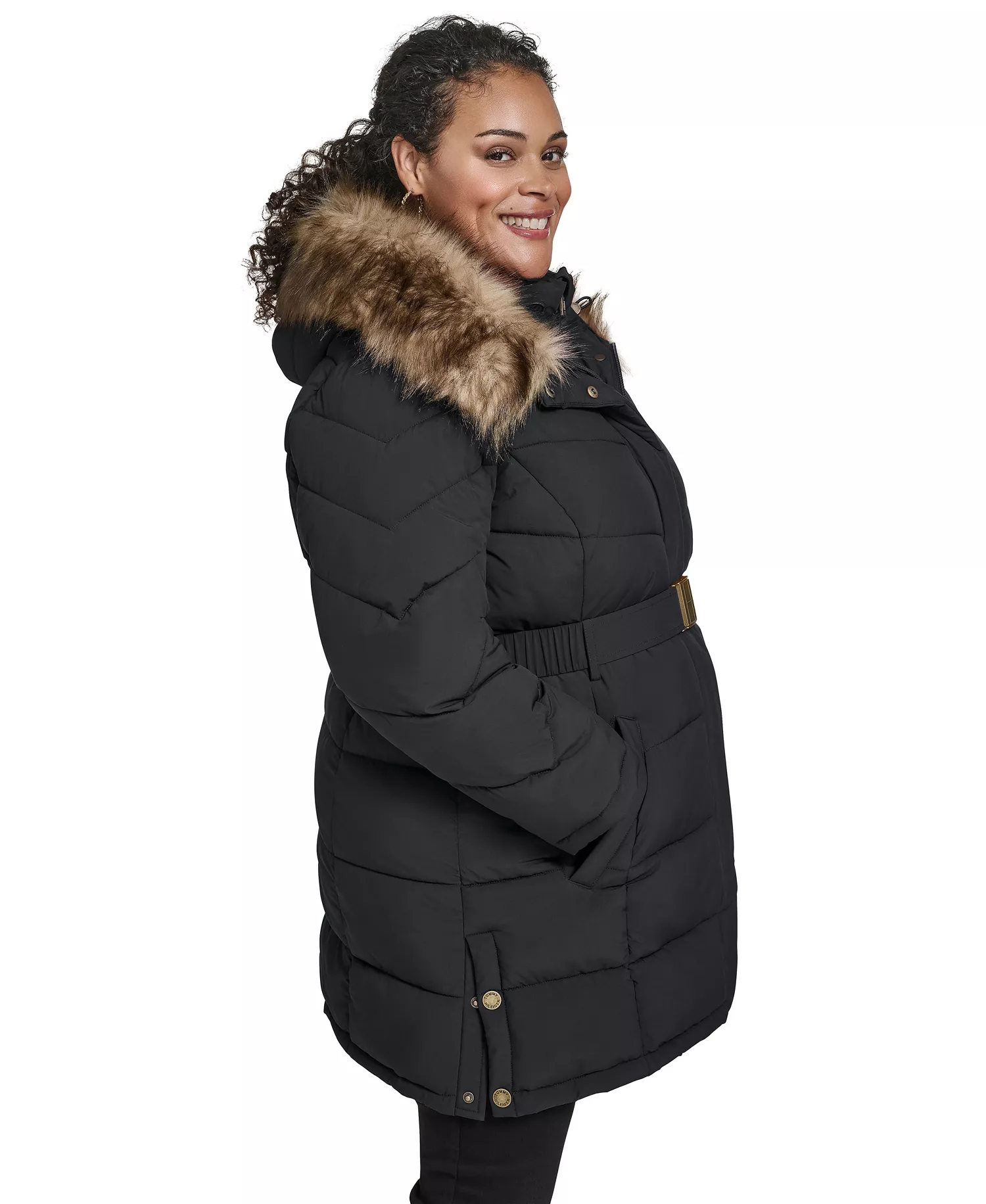 Plus Size Hooded Puffer Coat - Black - 0X