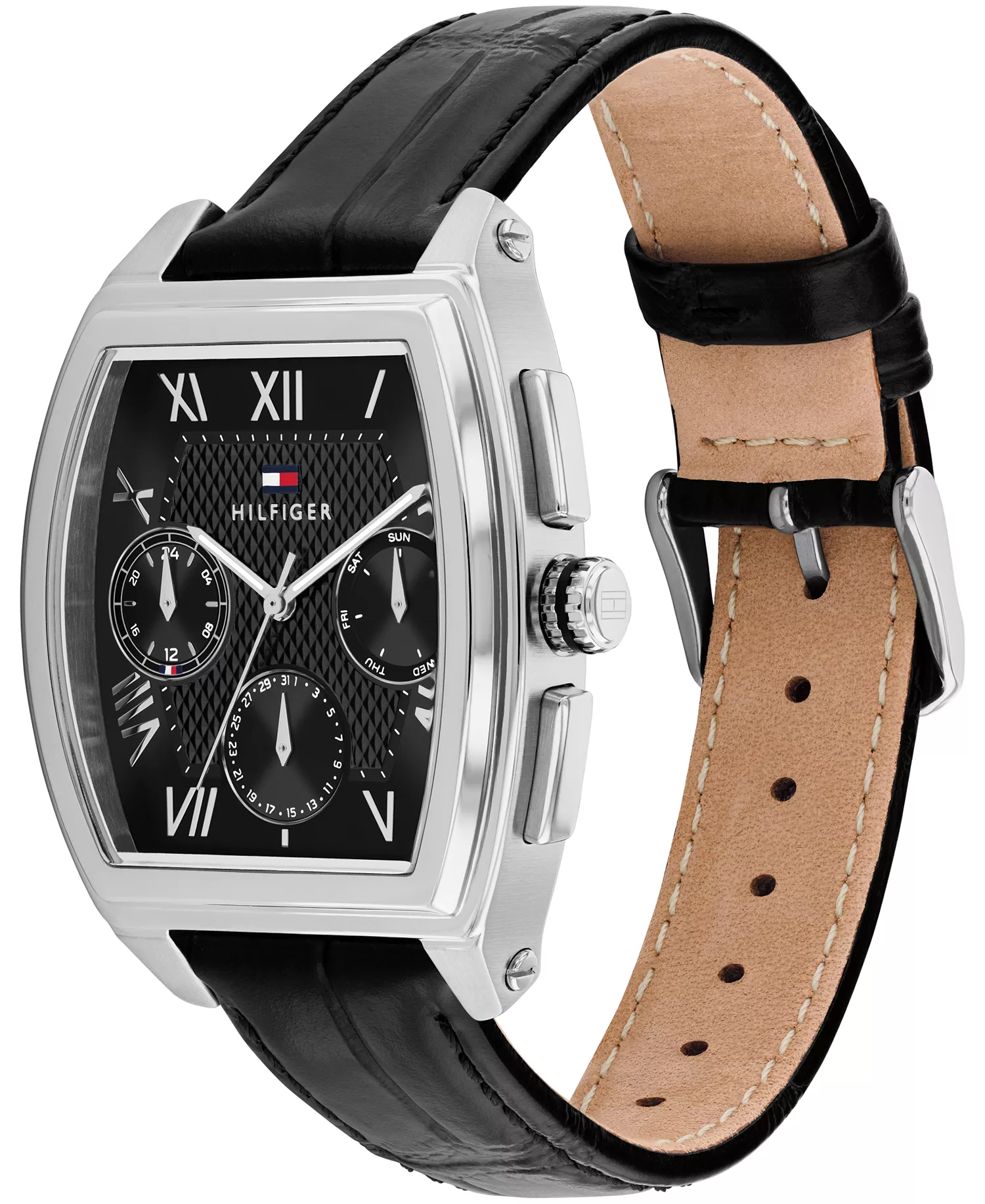 Men's Multifunction Black Leather Strap Watch, 36mm - Black - NO SIZE