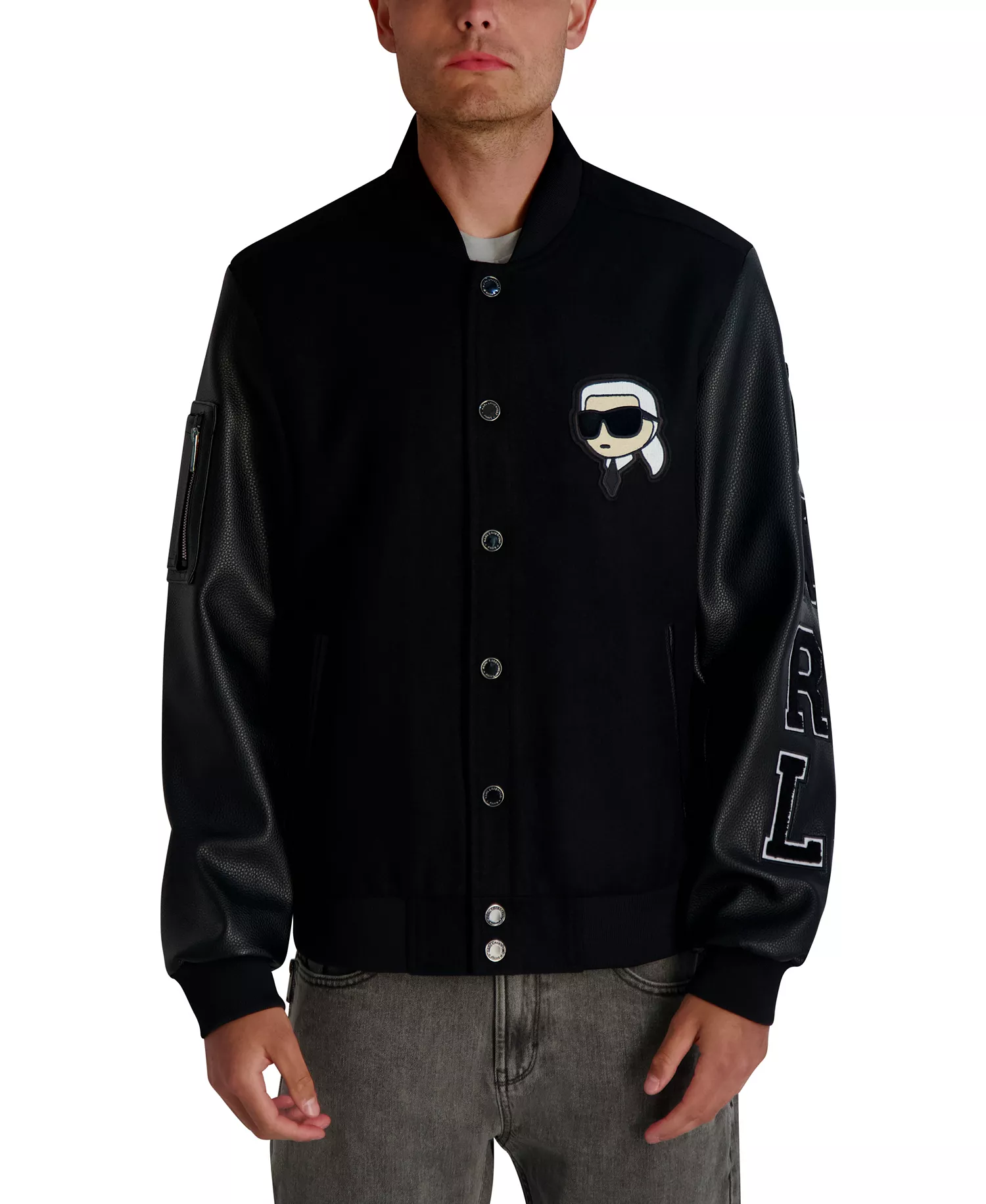 Men's Flat Head Karl Varsity Bomber Jacket - Black - L