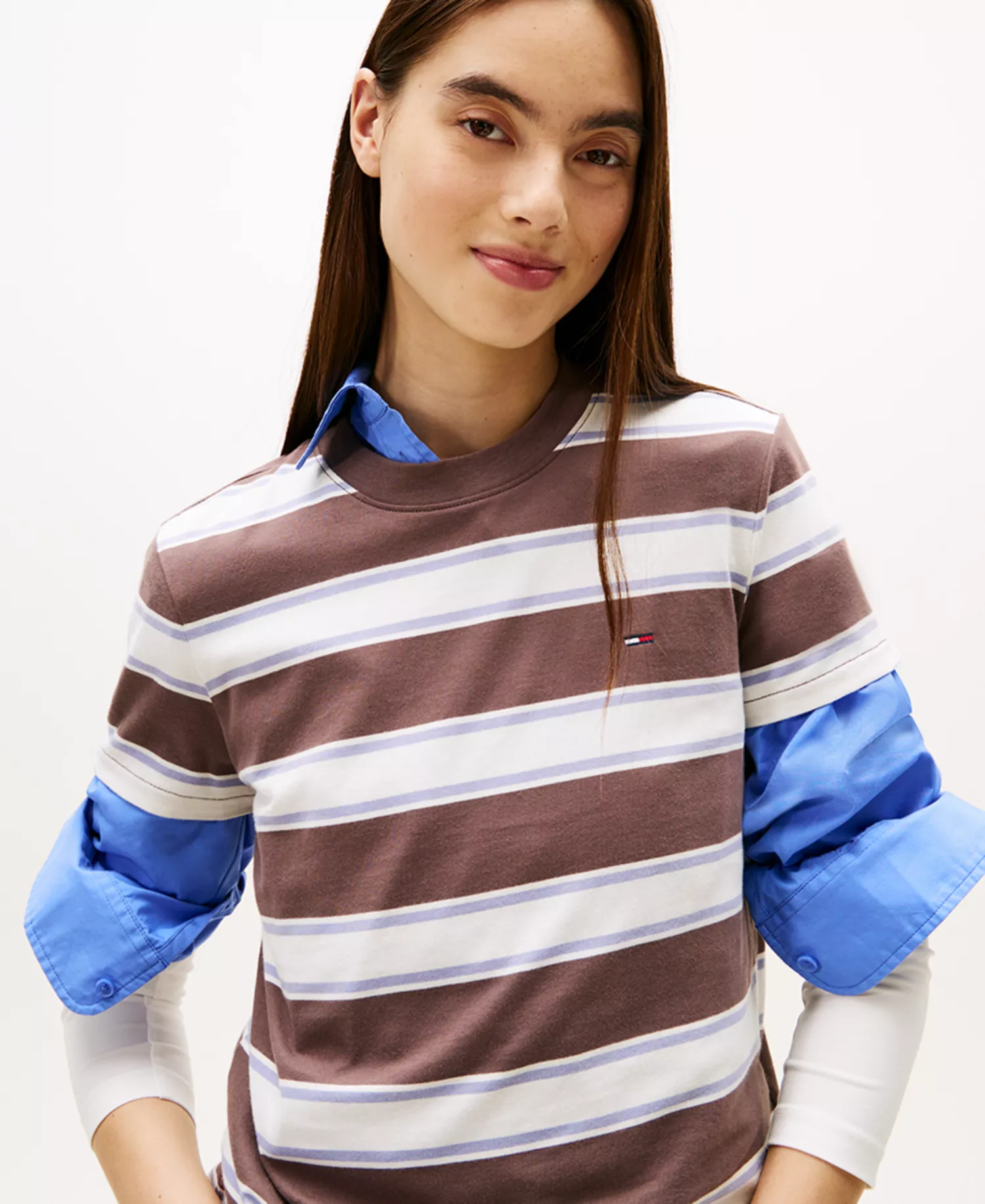 Women's Flag Jersey Crewneck T-Shirt - Black Walnut / Multi Stripe - S