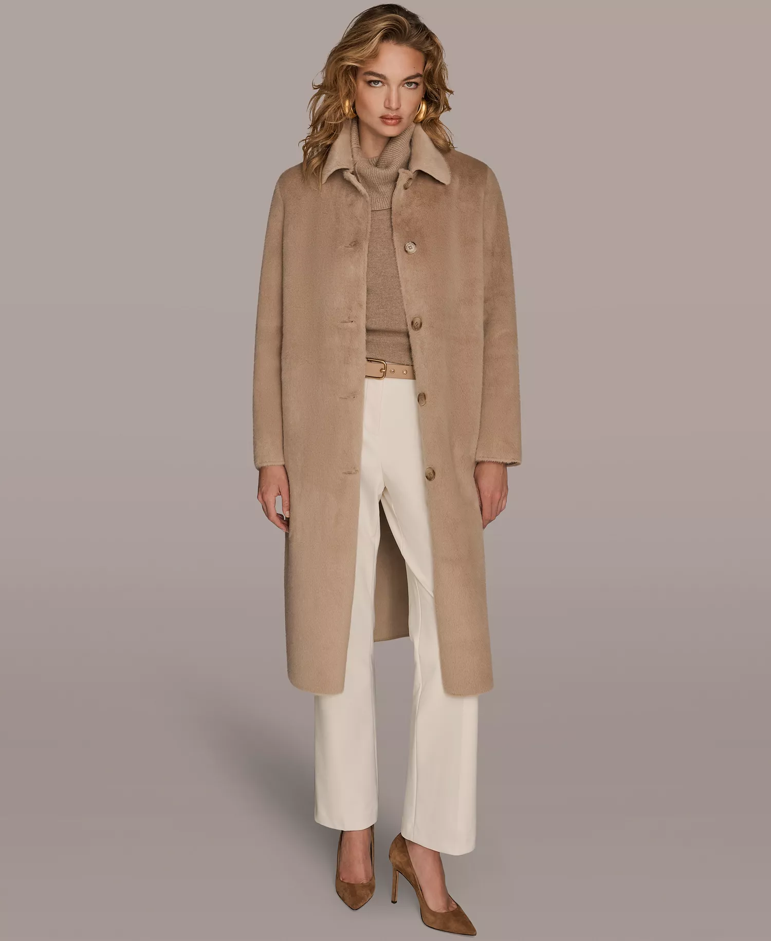 Women's Button Front Maxi Coat - Beige - L