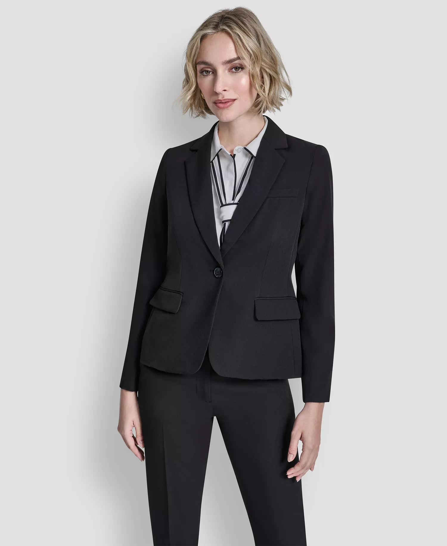 Petite Notch Collar 1-Button Jacket - Jet Black - 10P