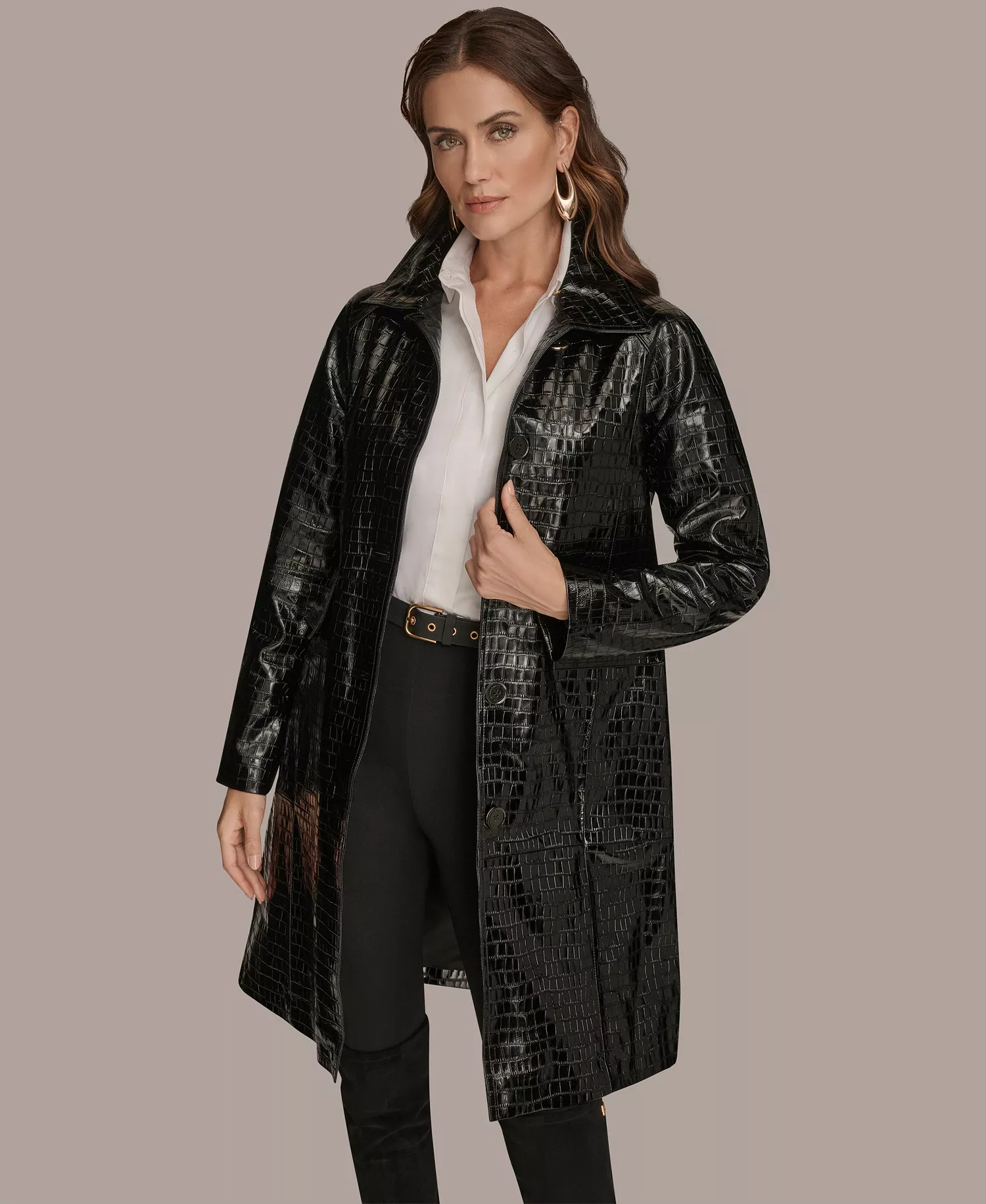 Women's Balmacaan Coat - Black Croc - M
