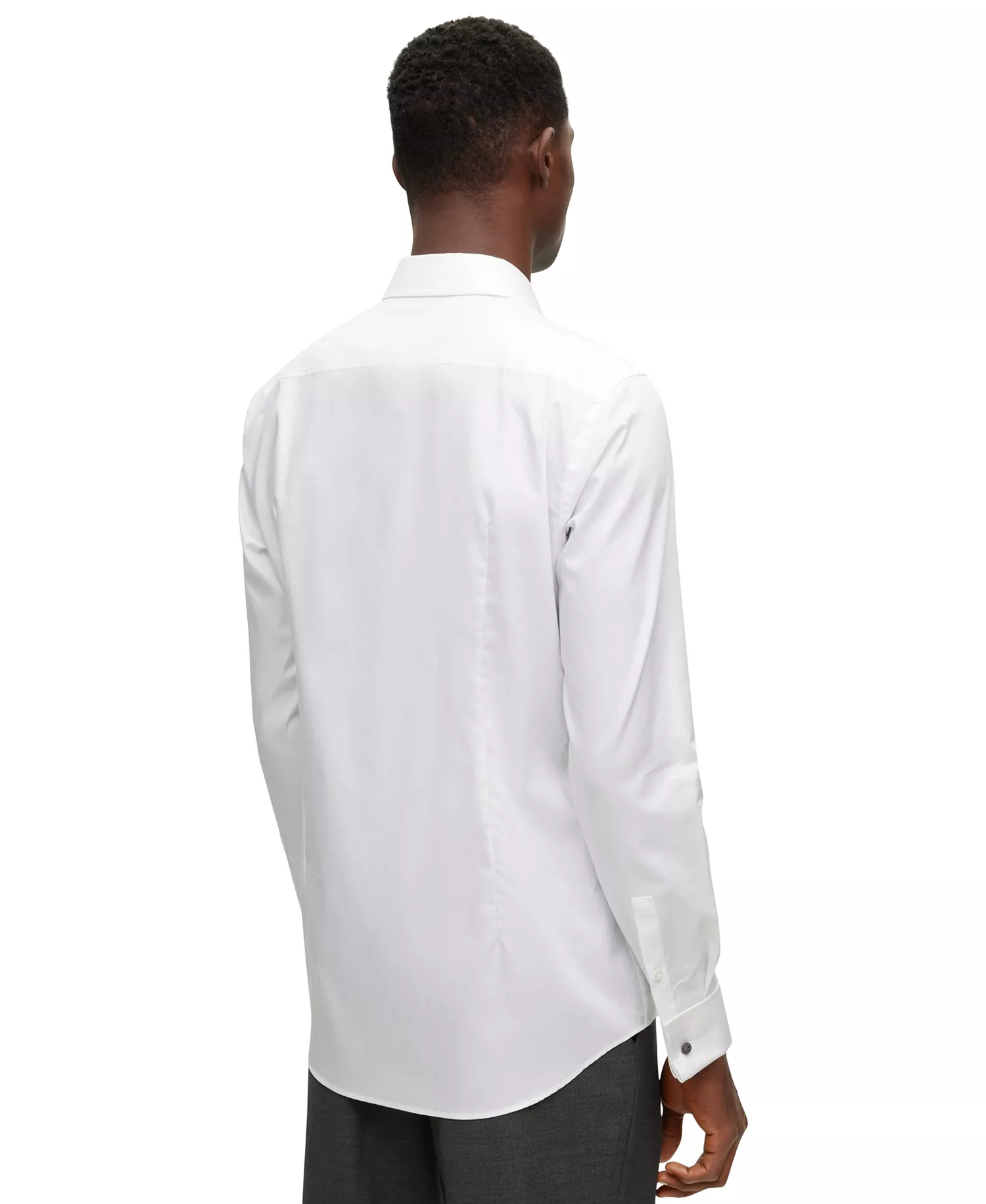 Men's Easy-Iron Stretch Cotton Slim-Fit Dress Shirt - White - 14.5