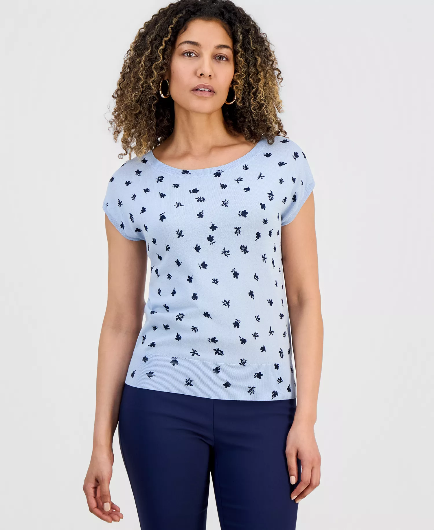 Petite Cap-Sleeve Sweater, Macy's Exclusive - Liah Blooms - P/L