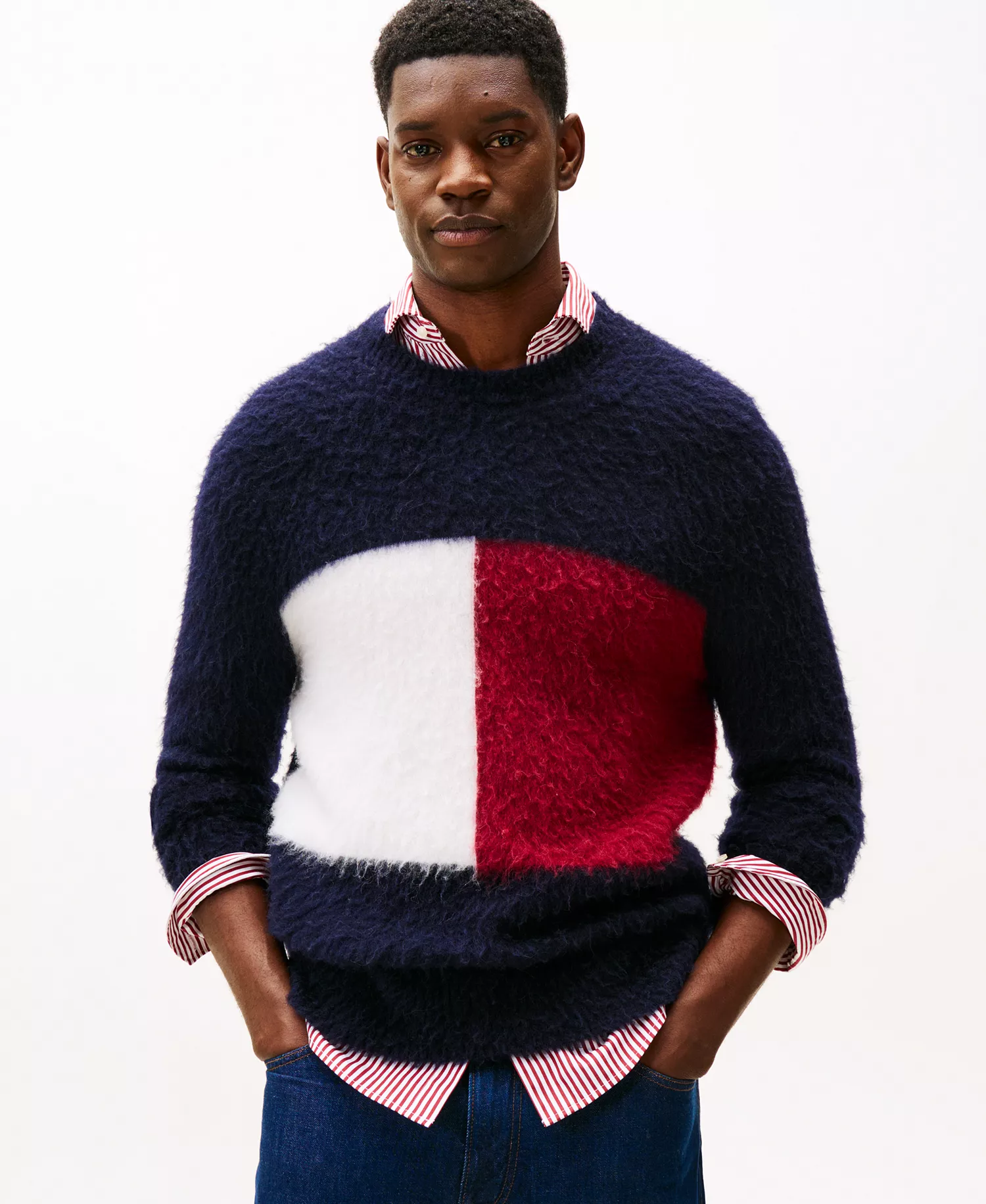 Men's Wool-Blend Colorblocked Alpaca Sweater - Desert Sky - M
