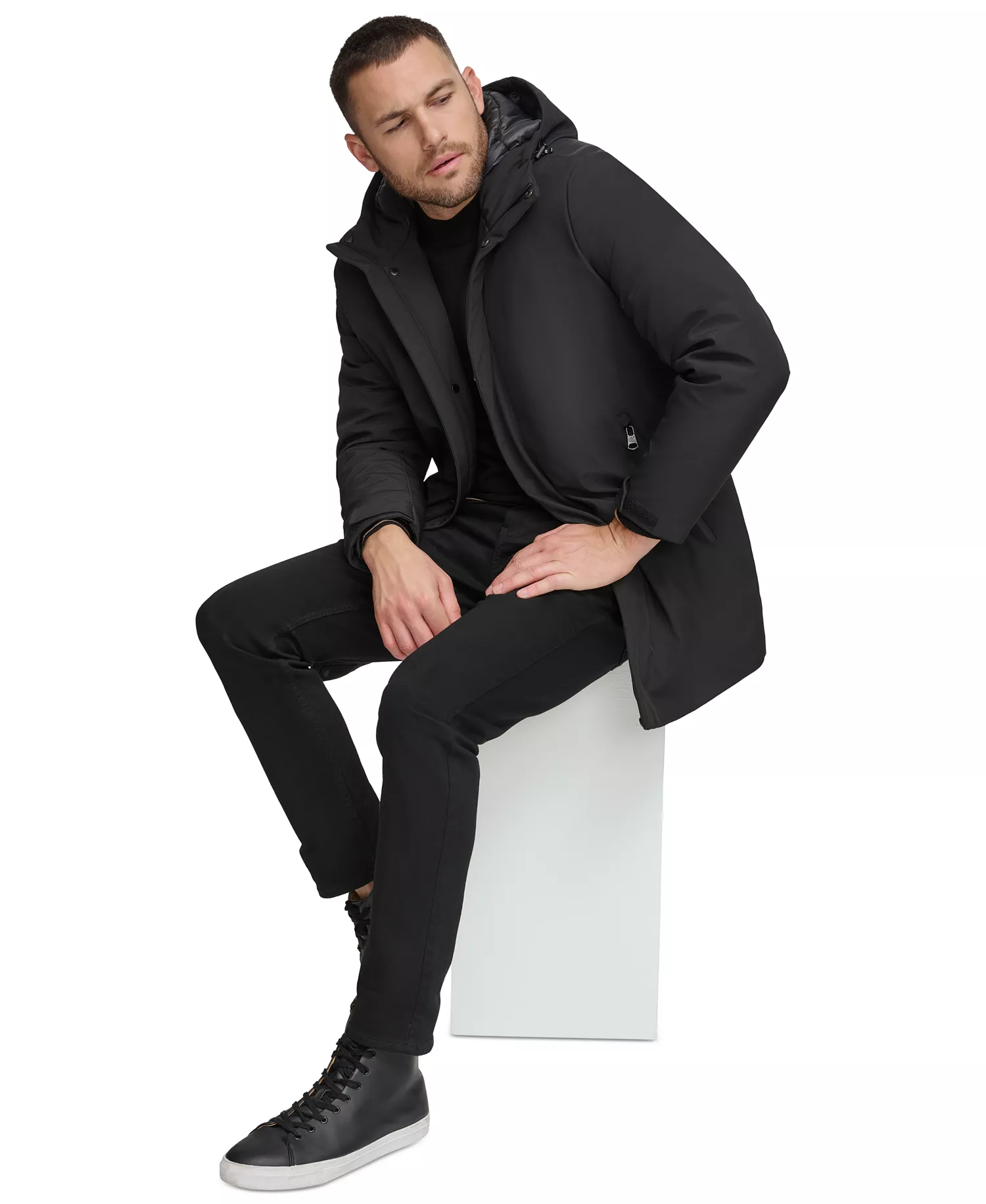 Men's Flextech Stretch Water-Resistant Hooded Stadium Jacket - Black - S