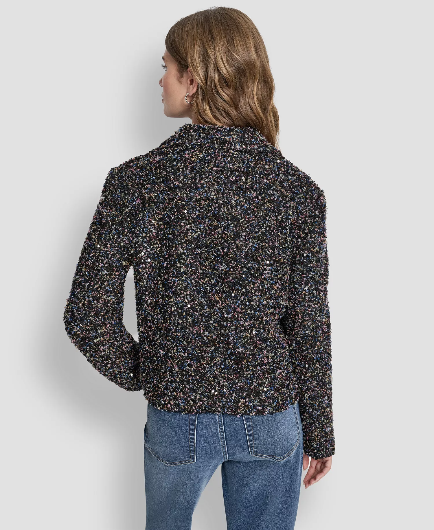 Women's Sequin Boucle Button -Front Jacket - Black/Shiny Silver - 0