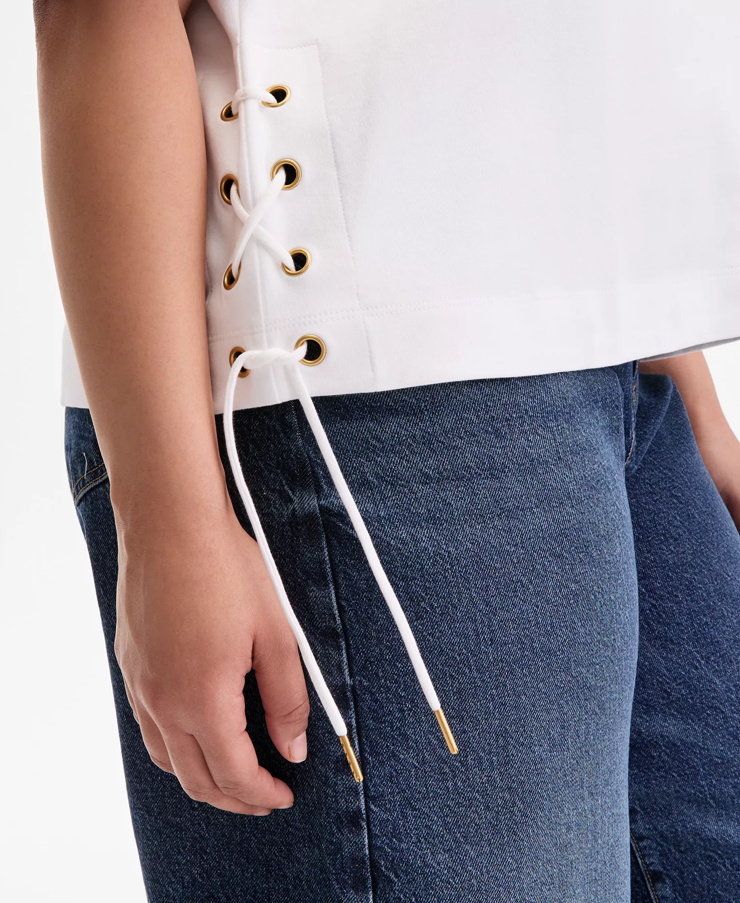 Plus Size Lace-Up-Side Cotton T-Shirt, Macy's Exclusive  - Bright White - 0X