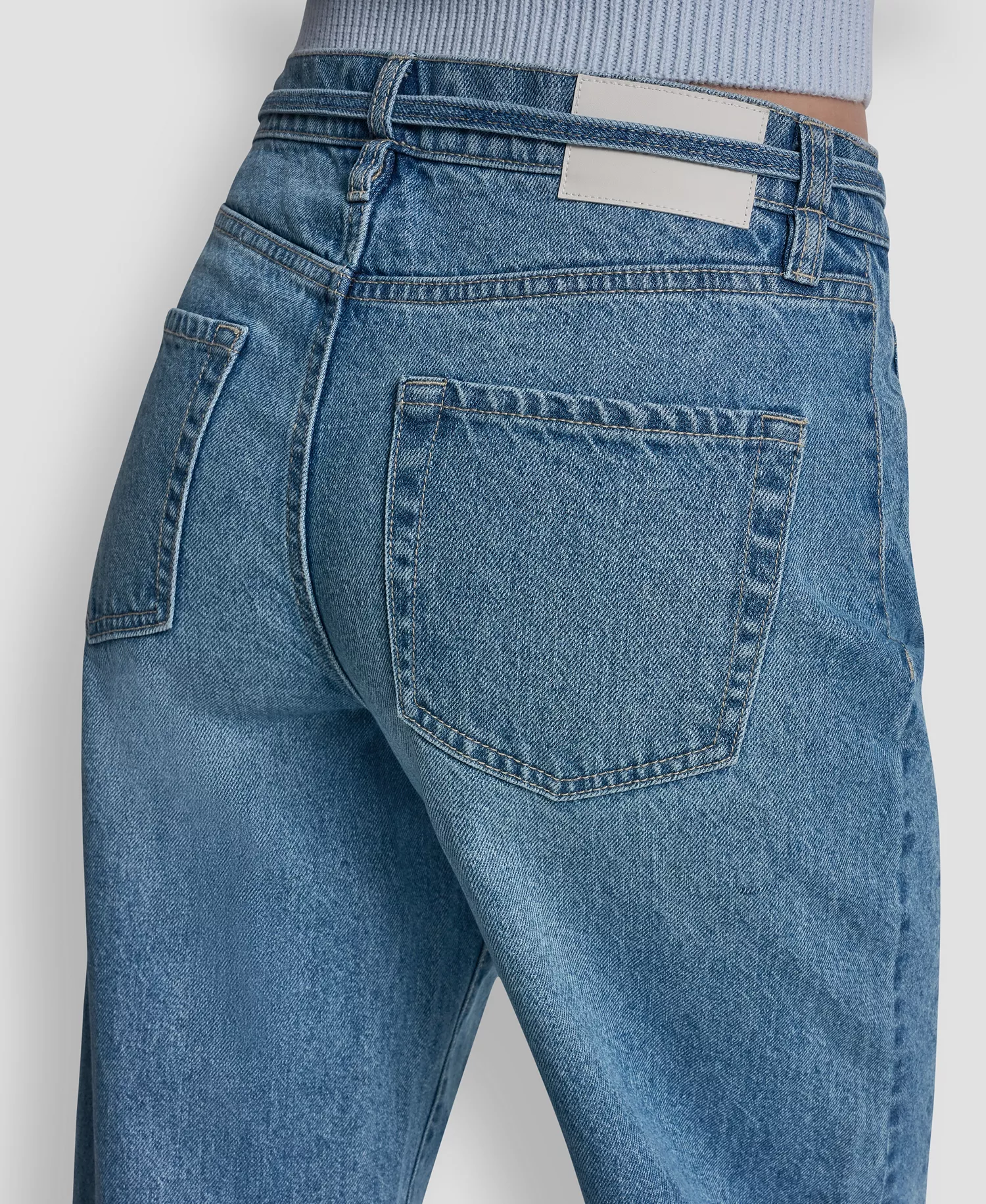 Women's Mid-Rise Forward Seamed Barrel Jeans With Self Belt - Waterford - 24