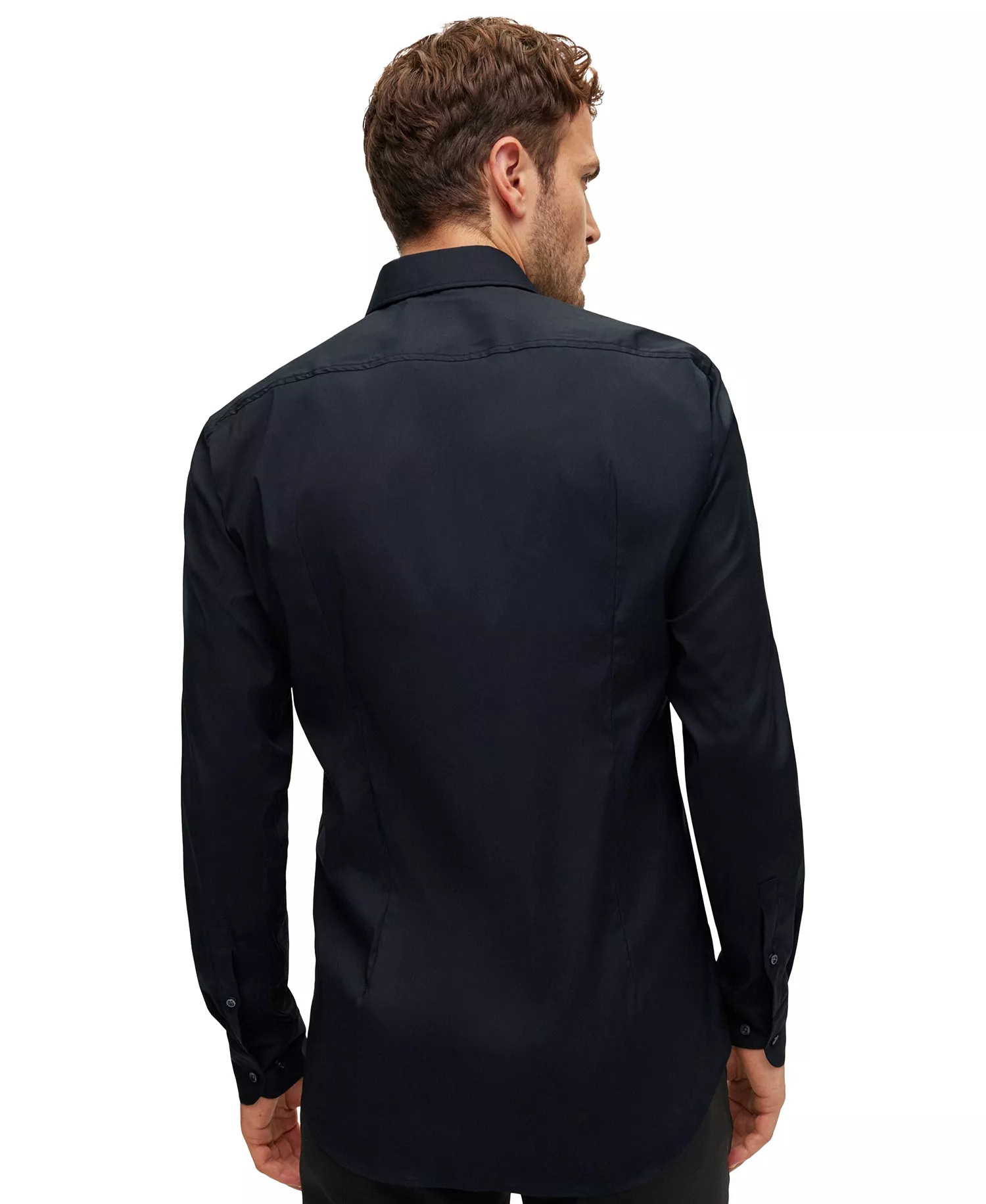 Men's Slim-Fit Easy-Iron Dress Shirt - Black - 14.5