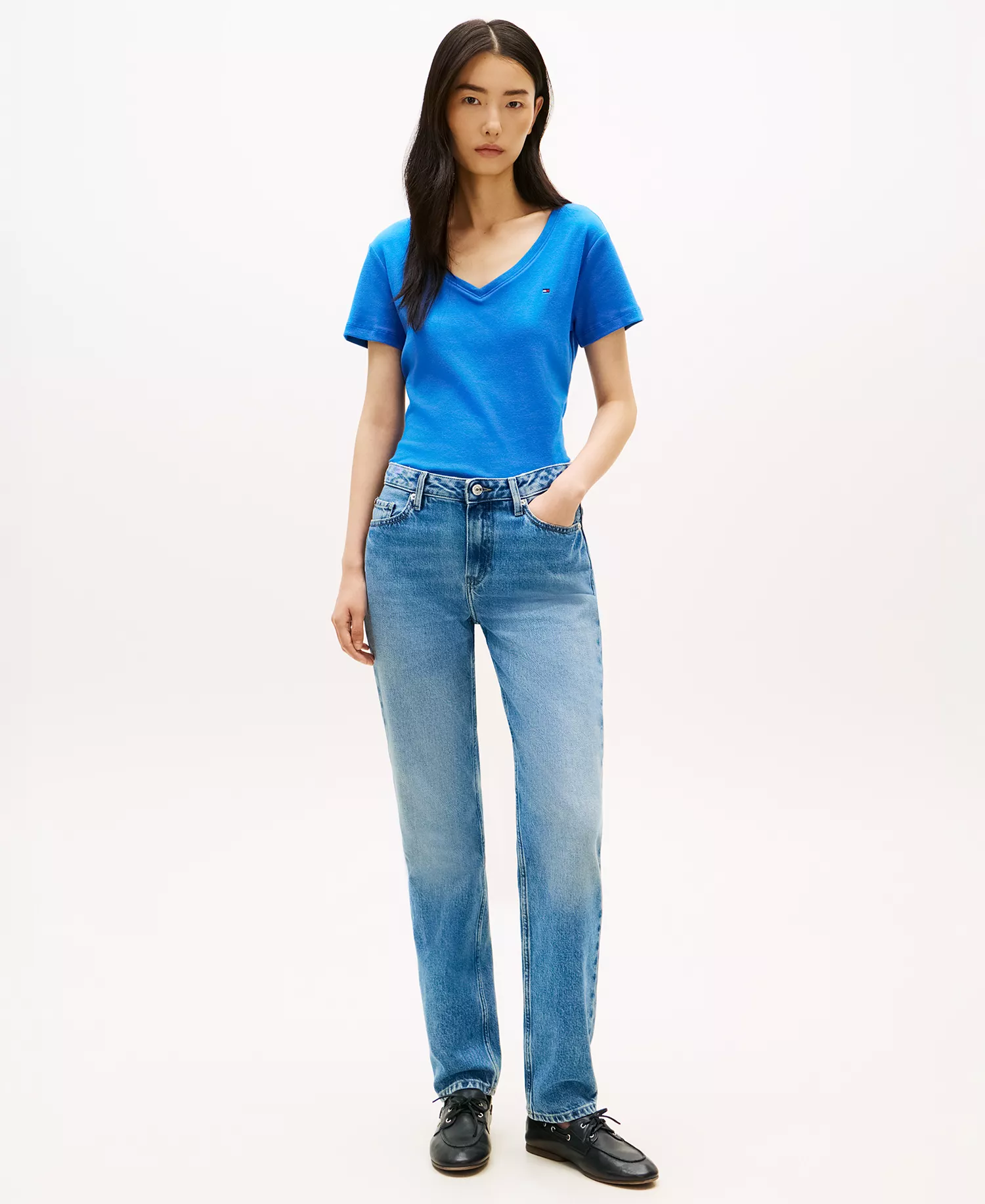 Women's Rib Slim V-Neck Short-Sleeve T-Shirt - Blue Orbit - L