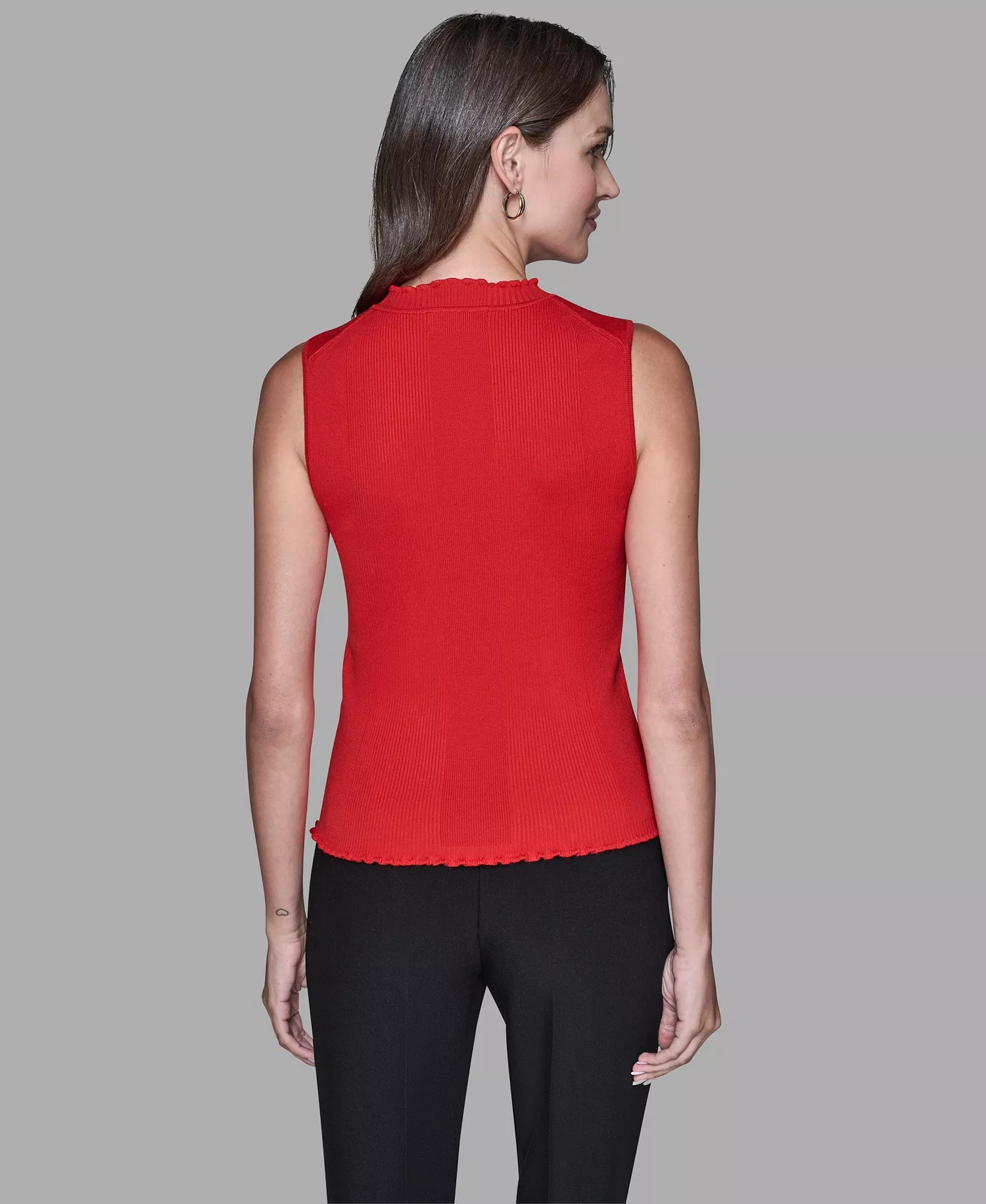 Women's Ruffled Collar Rib-Knit Sleeveless Top - Apple - L