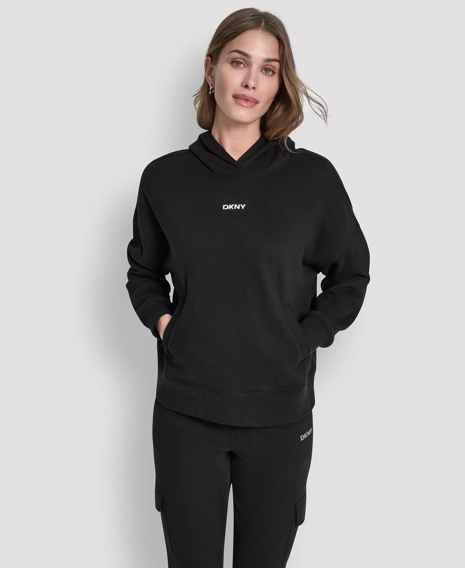 Women's Metallic Bubble Logo Drop Shoulder Pull-On Hoodie - Black - L