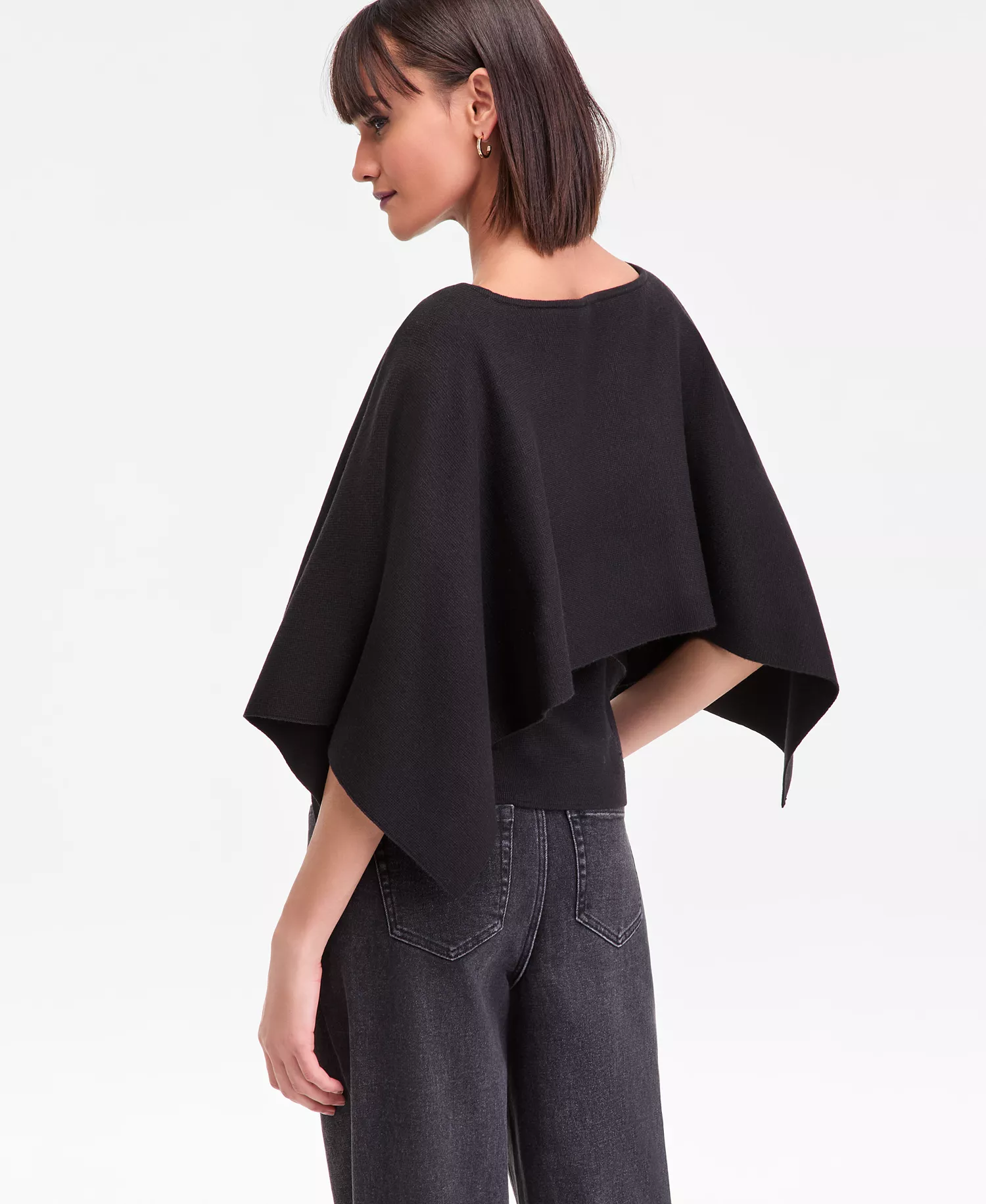 Women's Asymmetrical Cape Overlay Sweater, Macy's Exclusive - Deep Black - L