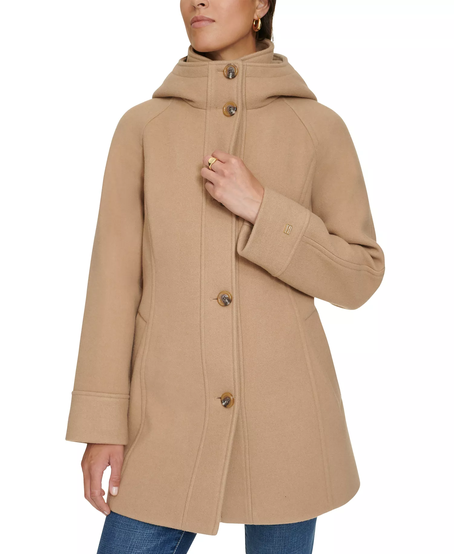 Women's Hooded Button-Front Coat, Created for Macy's - Camel - XS