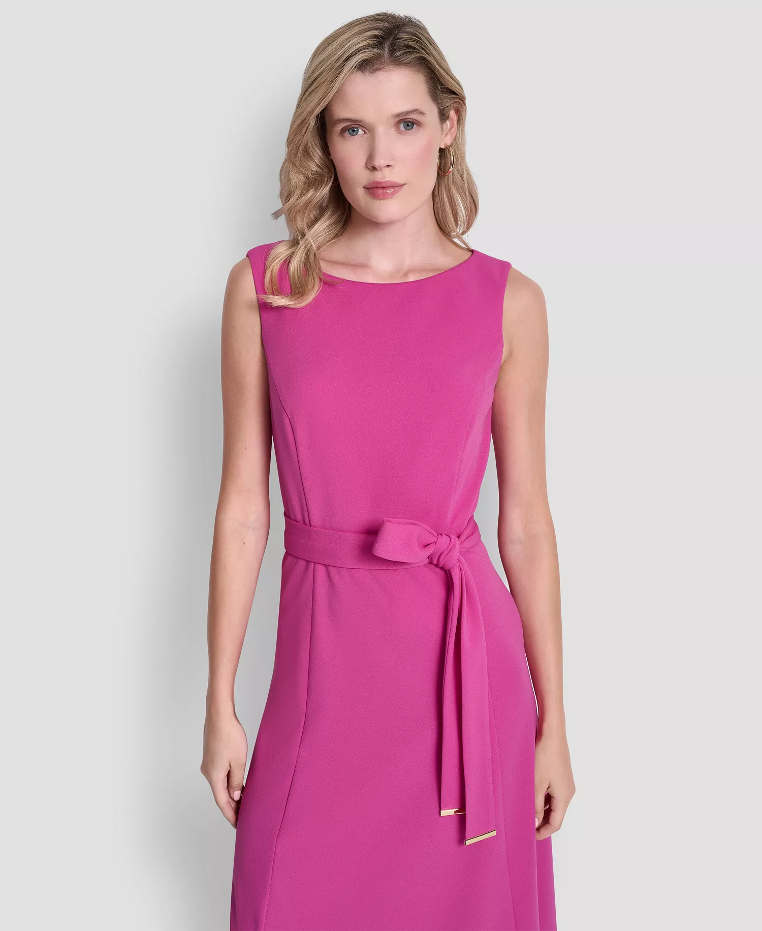 Women's Sleeveless Boat Neck Scuba Crepe Midi Dress - Rose Violet - 10