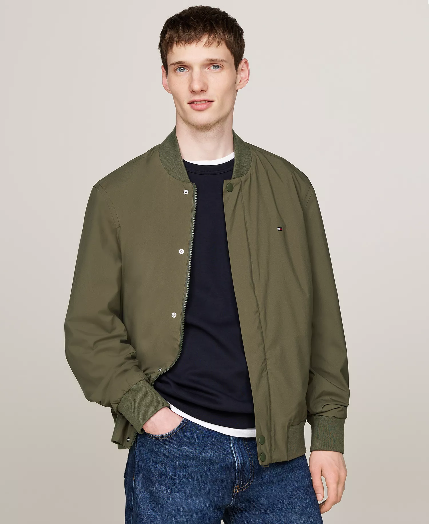 Men's Lightweight Tech Bomber Jacket - Army Green - L