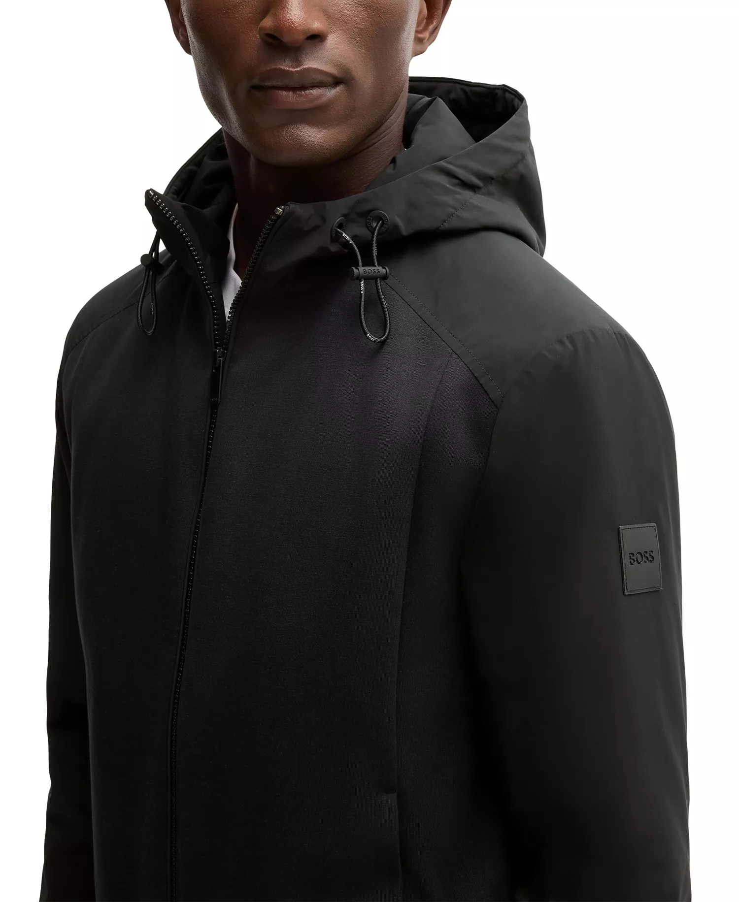 Men's Mixed Material Hooded Regular-Fit Jacket - Black - L