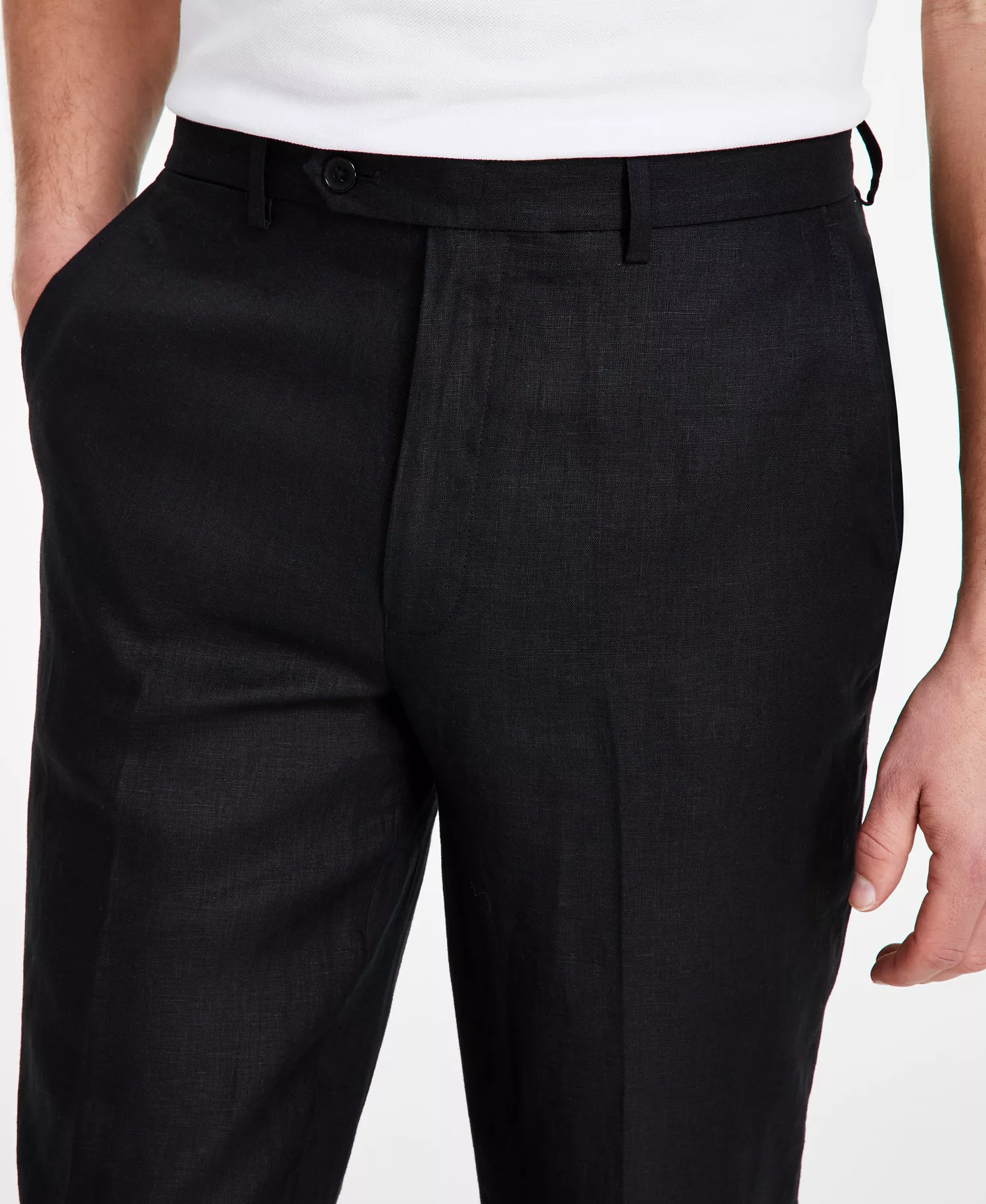 Men's Modern-Fit Linen Dress Pants - Black - 30 - 29