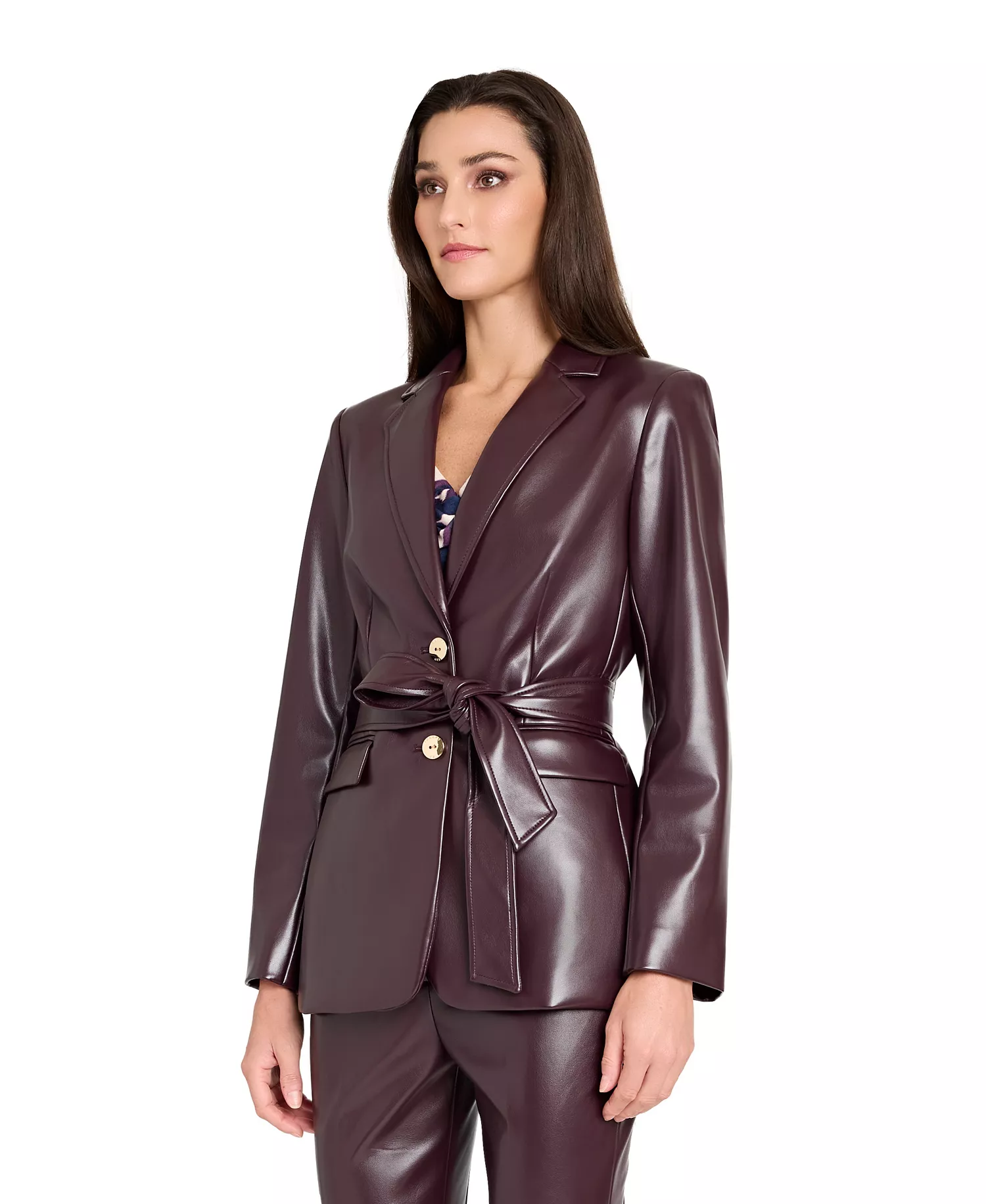 Women's Notch Collar Belted Jacket - Plum - 12
