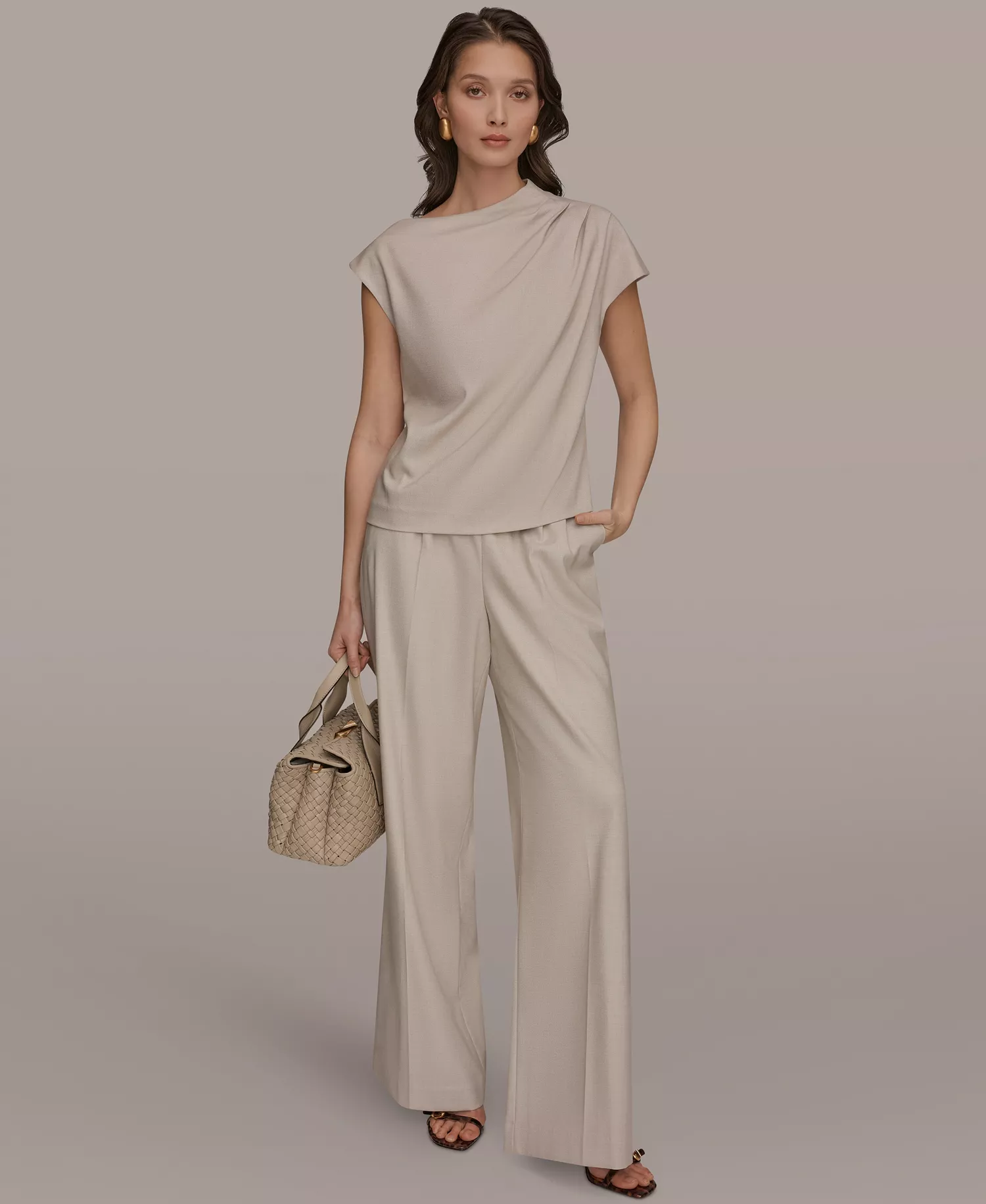 Women's Draped Neck Top - Tuscan Grey - L