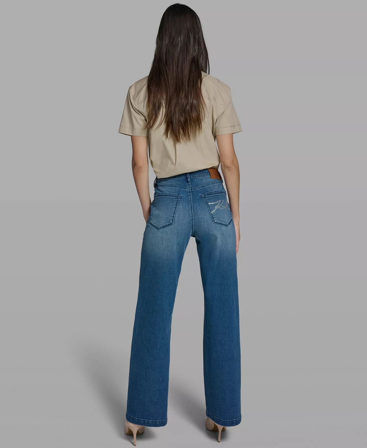 Women's Wide-Leg Mid-Rise Ankle Length Jeans - Steel Blue - 0