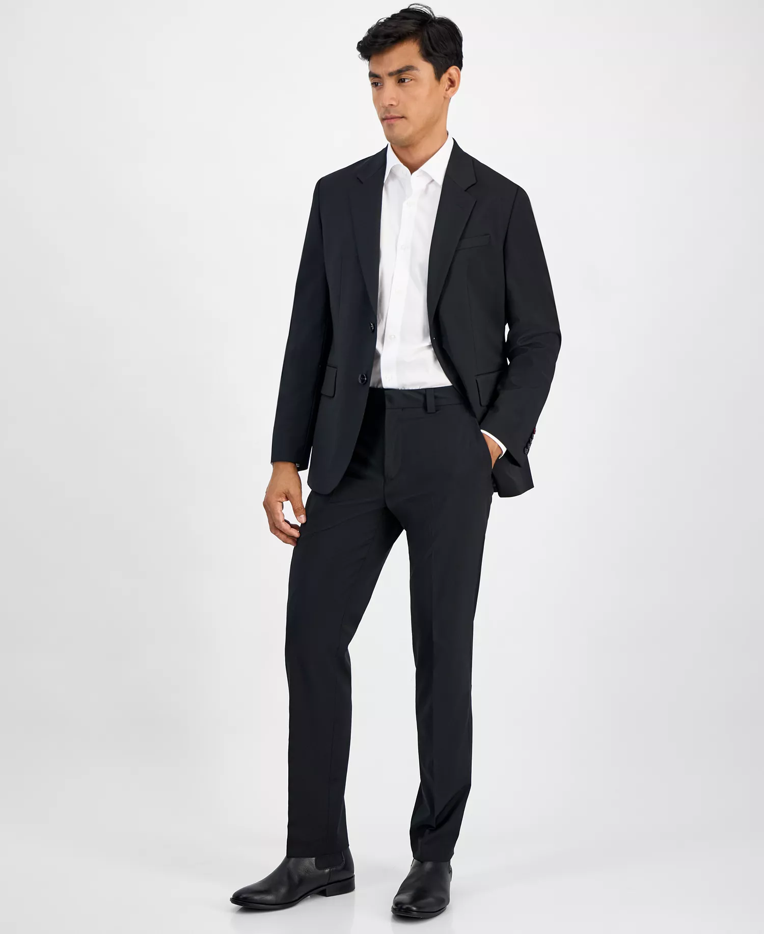 Men's Modern-Fit Solid Wool-Blend Suit Separate Jacket - Black - 36R