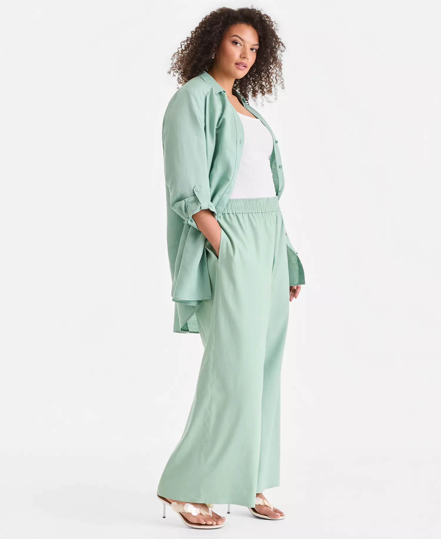 Plus Size Pull-On Wide-Leg Pants, Created for Macy's - Faded Moss Green - 0X