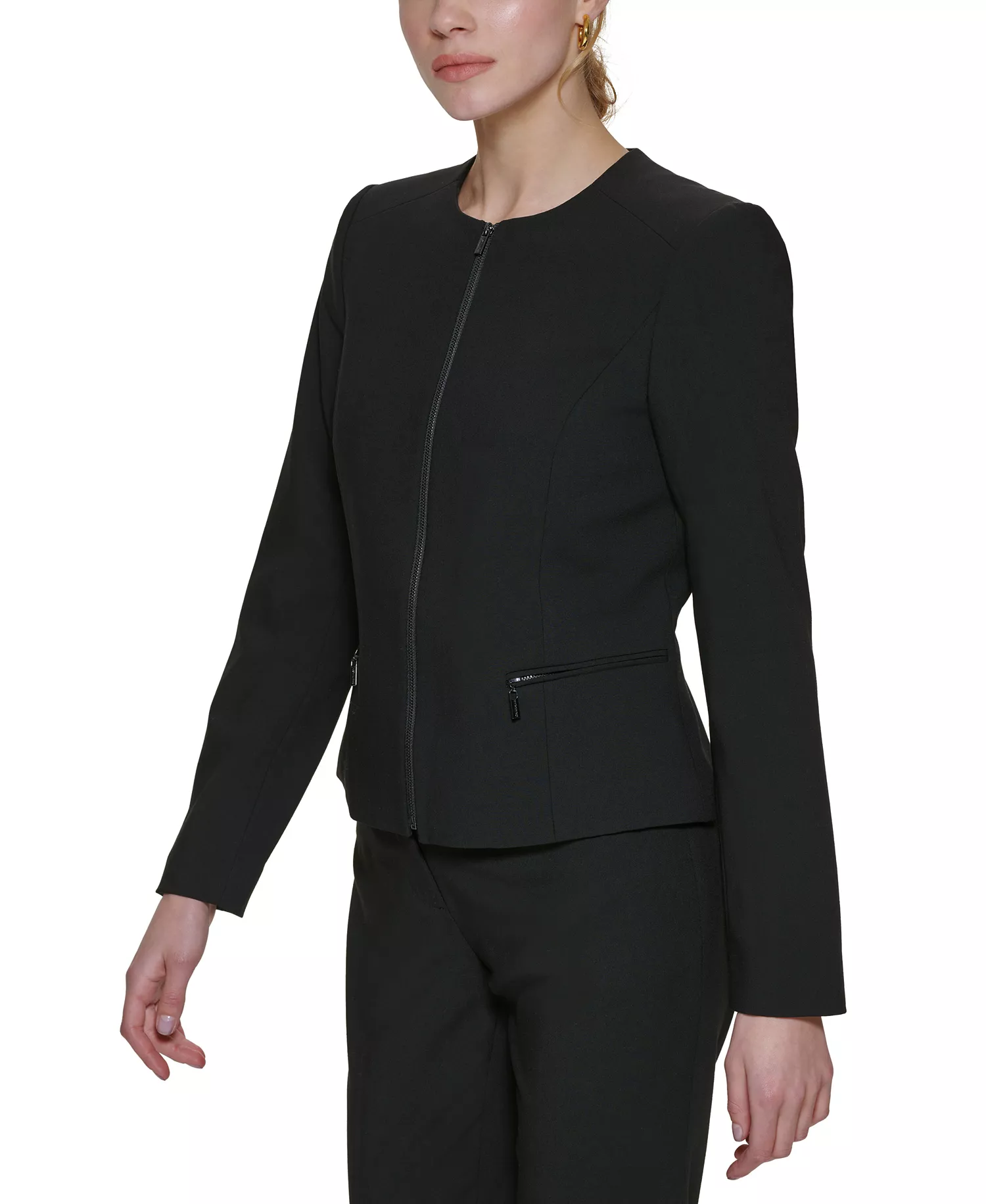 Collarless Blazer - Black - 0
