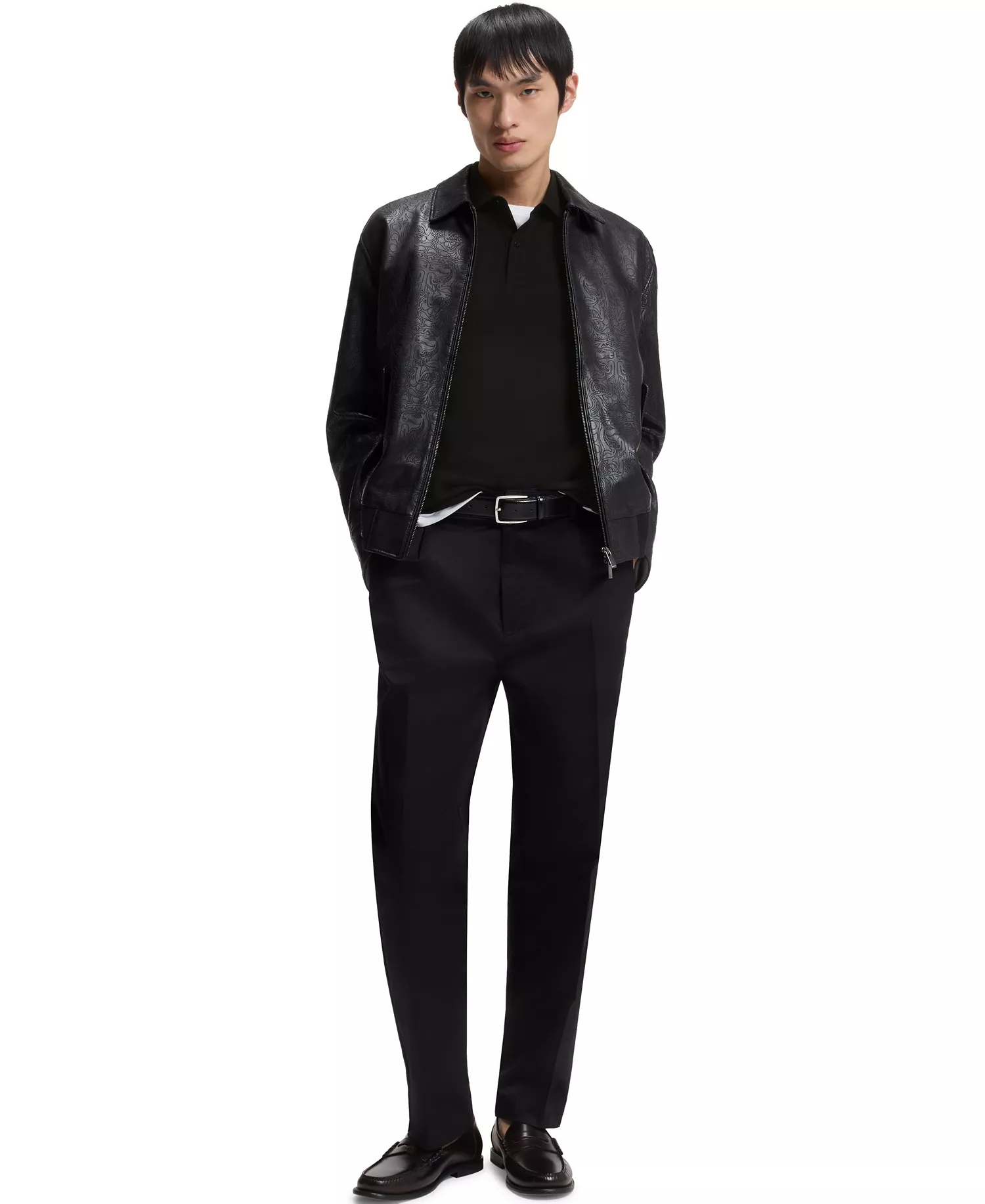 Men's Cotton-Piqué Logo Artwork Polo Shirt - Black - 2XL