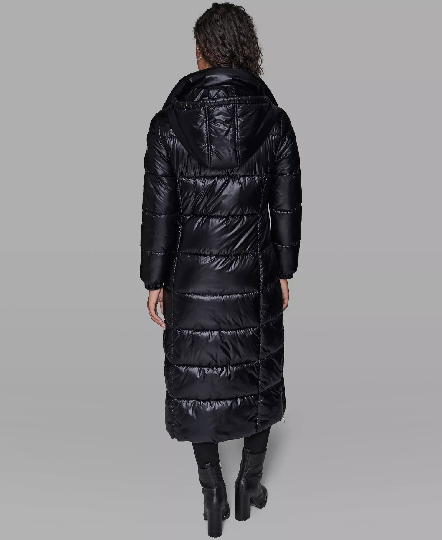 Women's Hooded Snap-Front Puffer Coat - Black - M