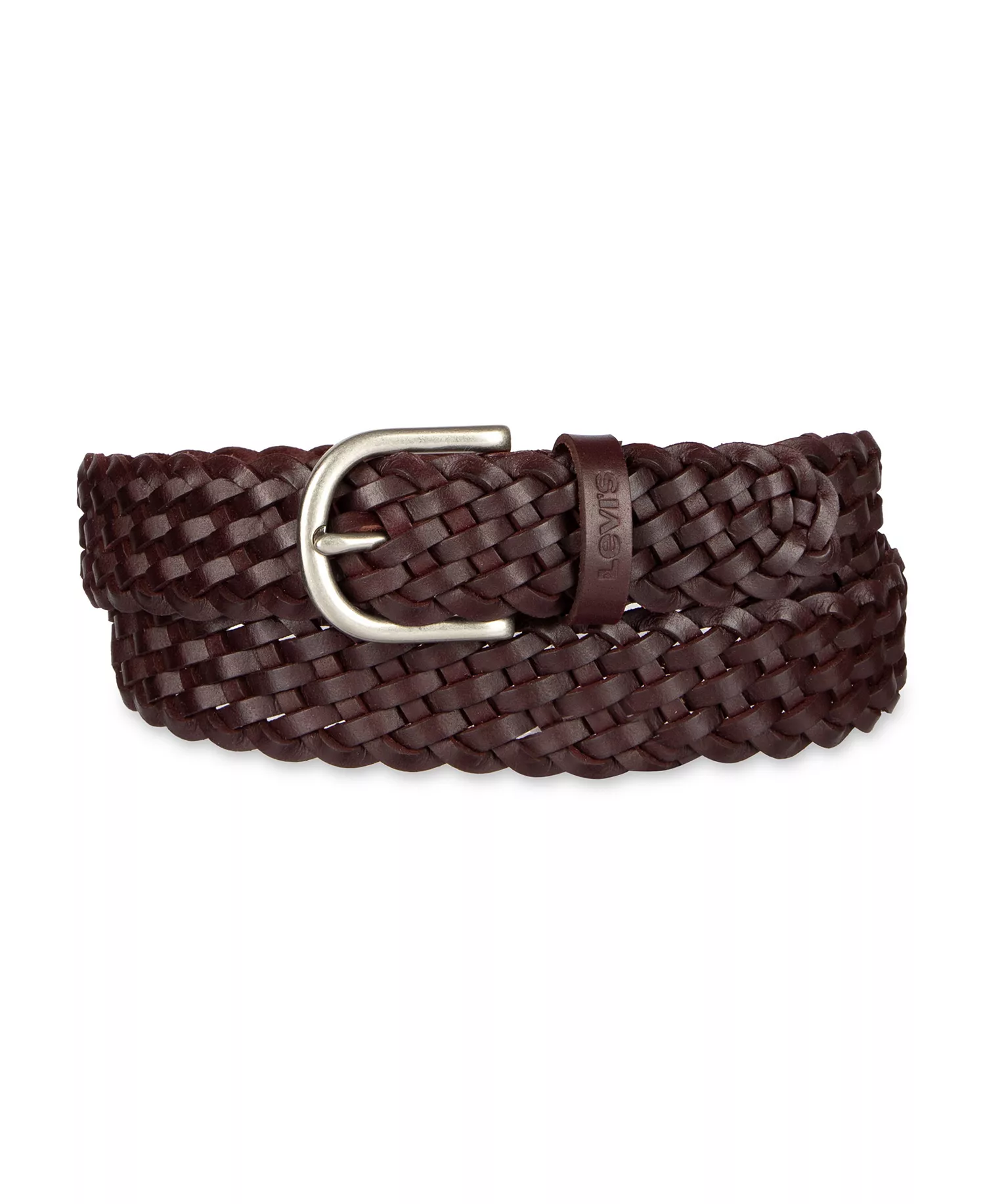 Women's Fully Adjustable Leather Braided Belt - Burgundy - Extra Large